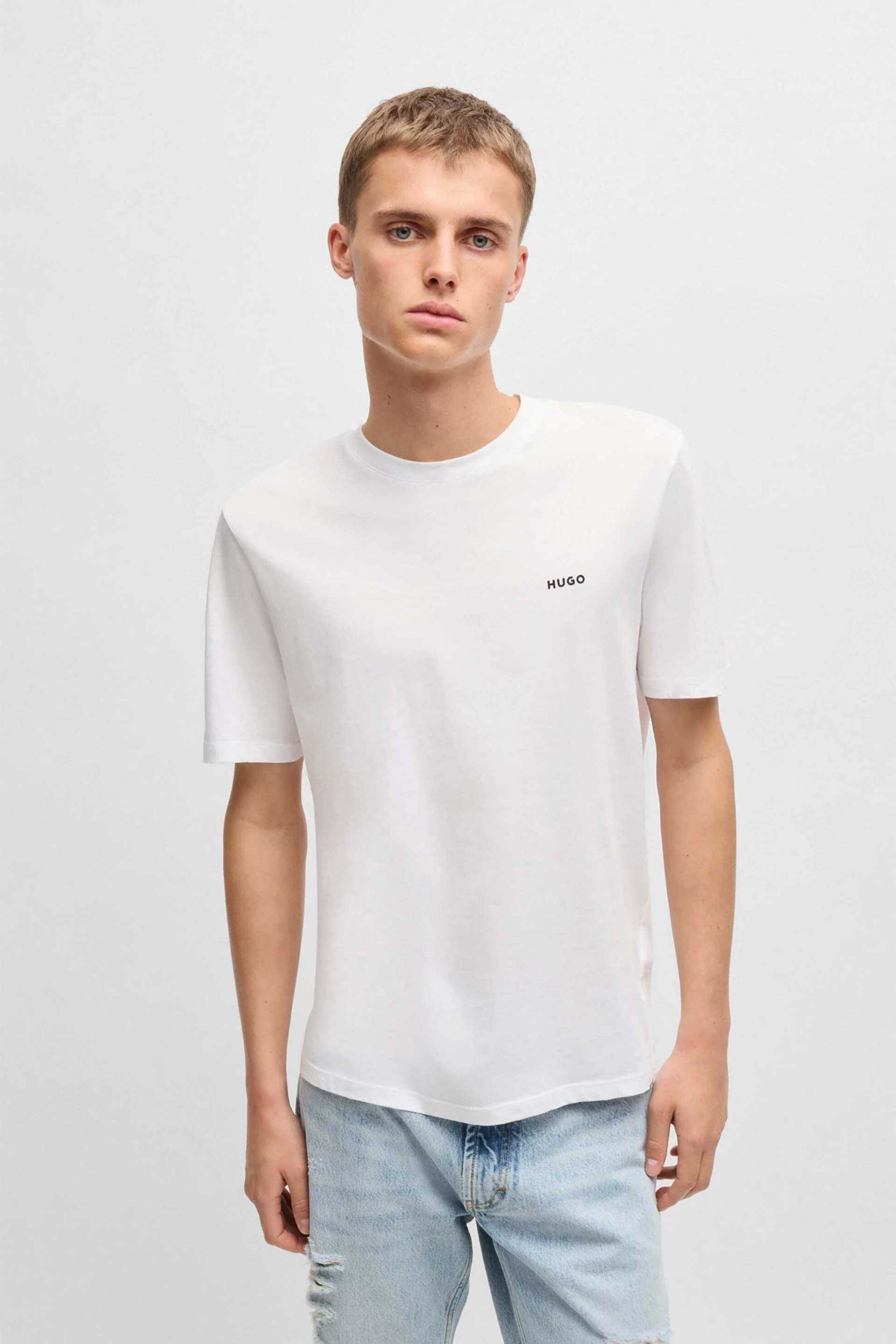 Hugo Boss ανδρικό T-shirt μονόχρωμο με ανάγλυφο λογότυπο Regular Fit 