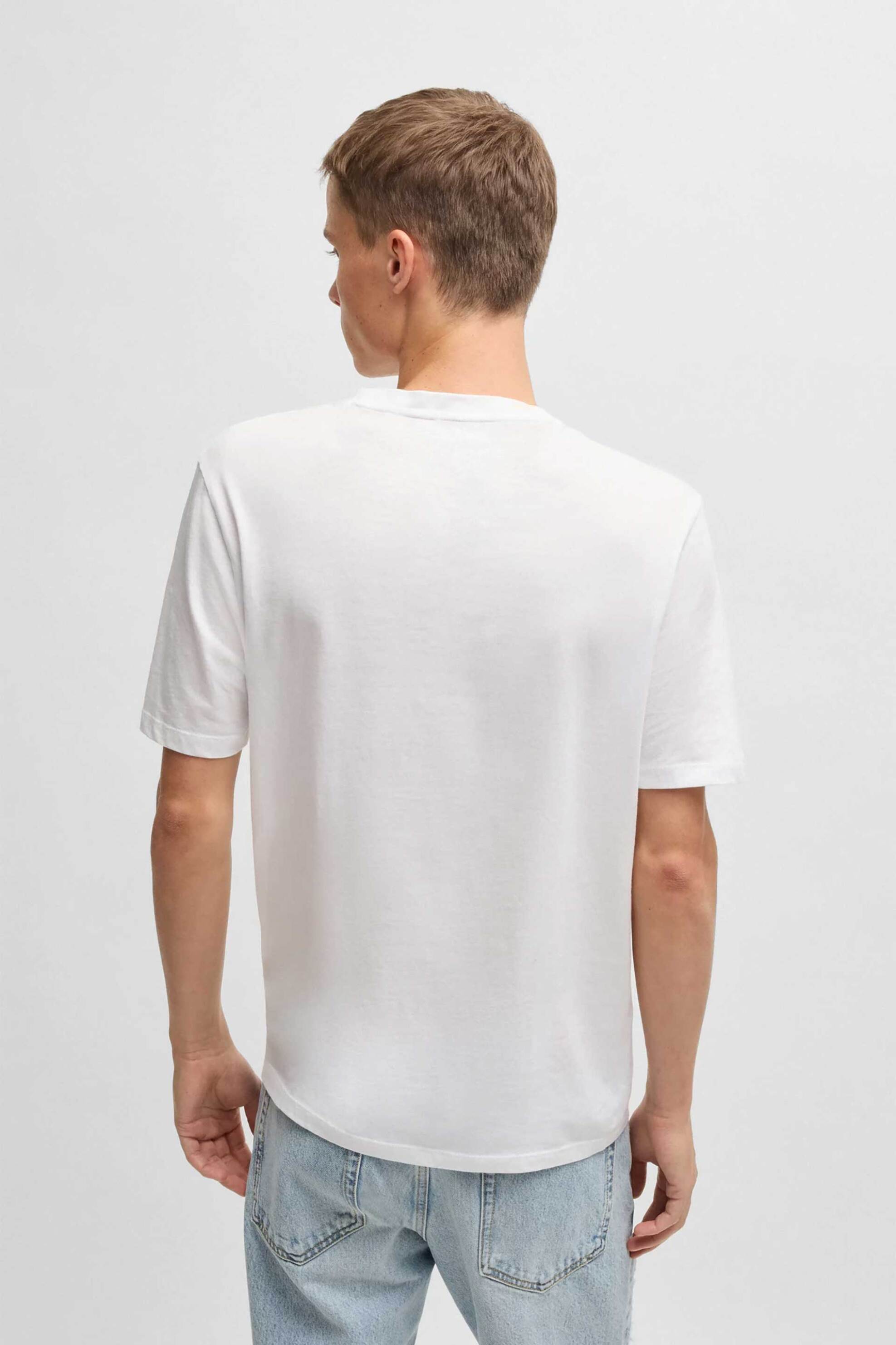 Hugo Boss Ανδρικό T-Shirt Μονόχρωμο με Ανάγλυφο Λογότυπο Regular Fit Dero222 - 50466158 Λευκό