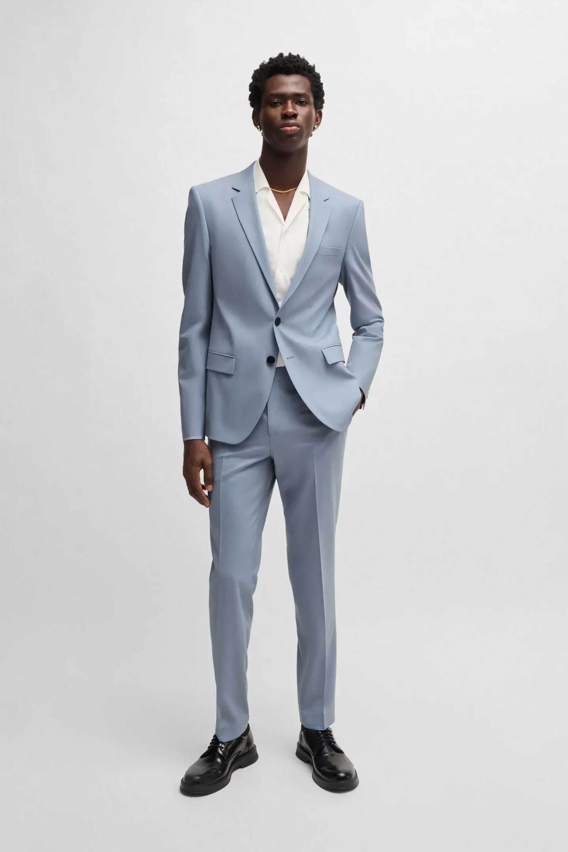 Hugo Boss ανδρικό κοστούμι μμονόχρωμο Regular Fit "Solouh" - 50530116 Γαλάζιο