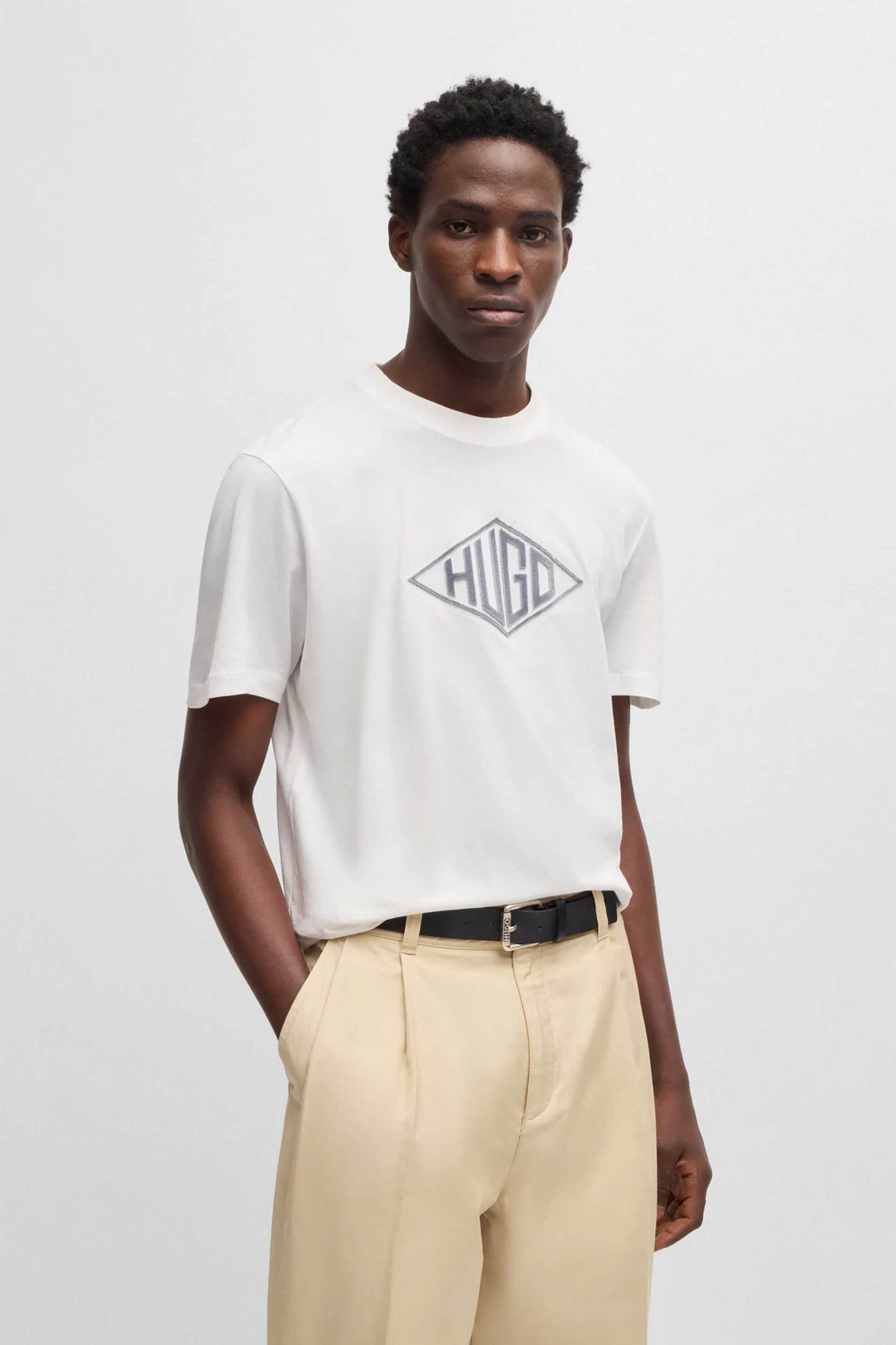 HUGO Hugo Boss ανδρικό T-shirt μονόχρωμο με λογότυπο Regular Fit "Damtus" - 50534934 Λευκό