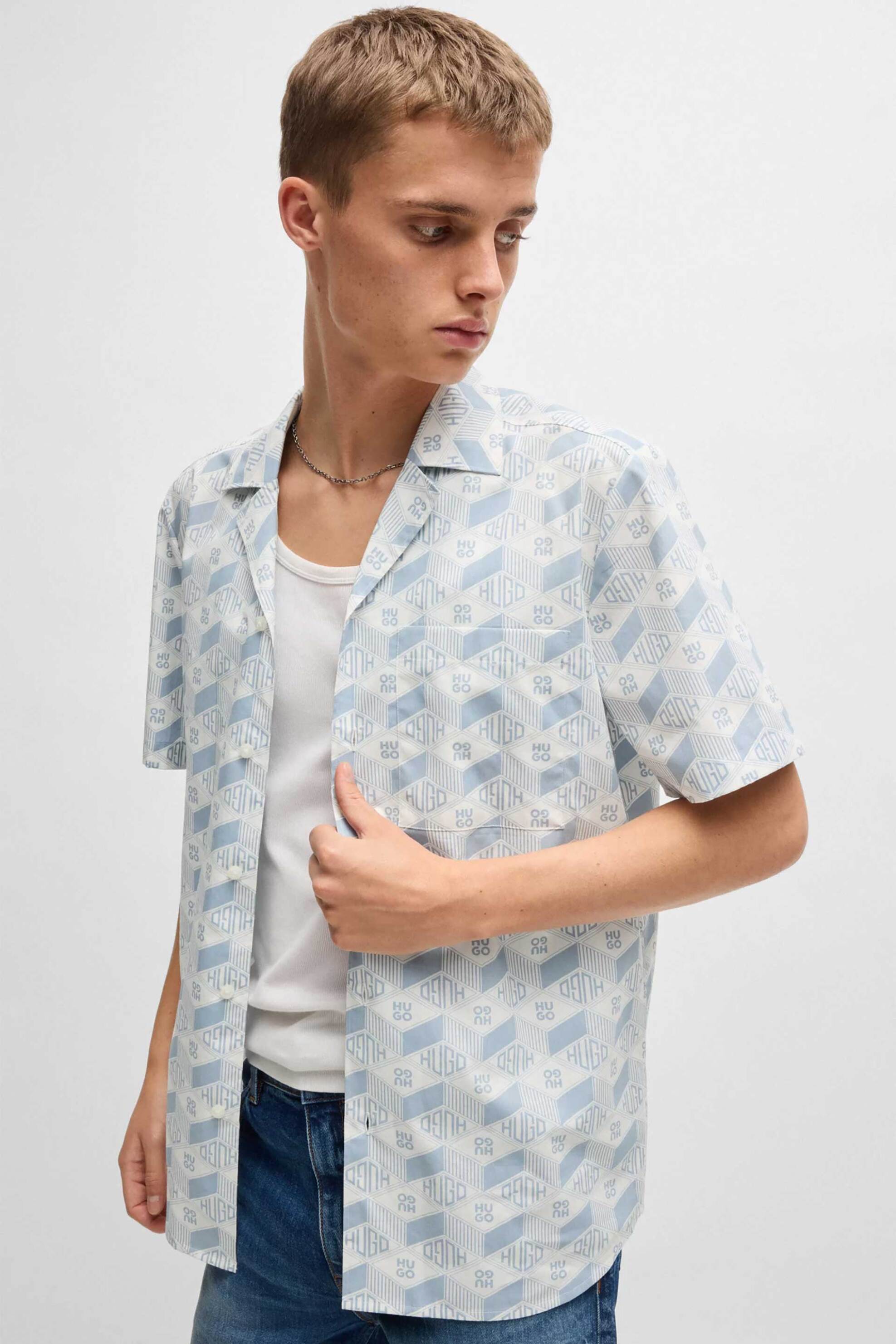 Hugo Boss ανδρικό πουκάμισο με all-over print Relaxed Fit "Ellino" - 50539705 Γαλάζιο