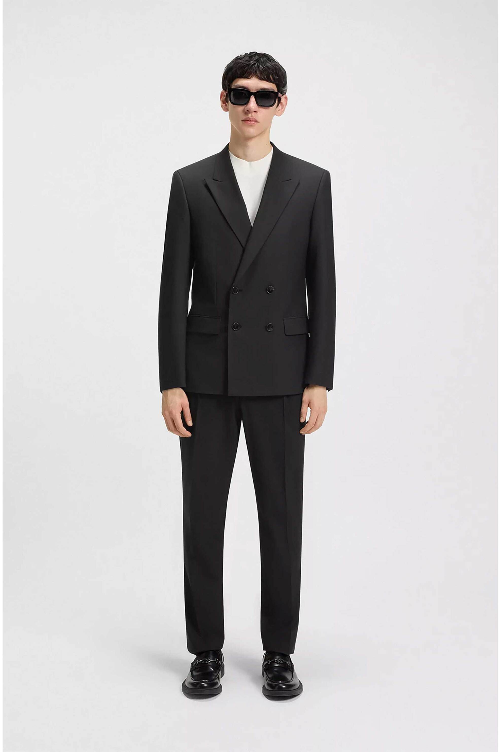 Hugo Boss ανδρικό παντελόνι με ελαστική μέση και περιεκτικότητα σε μαλλί Slim Fit "Gentlin" - 50541057 Μαύρο