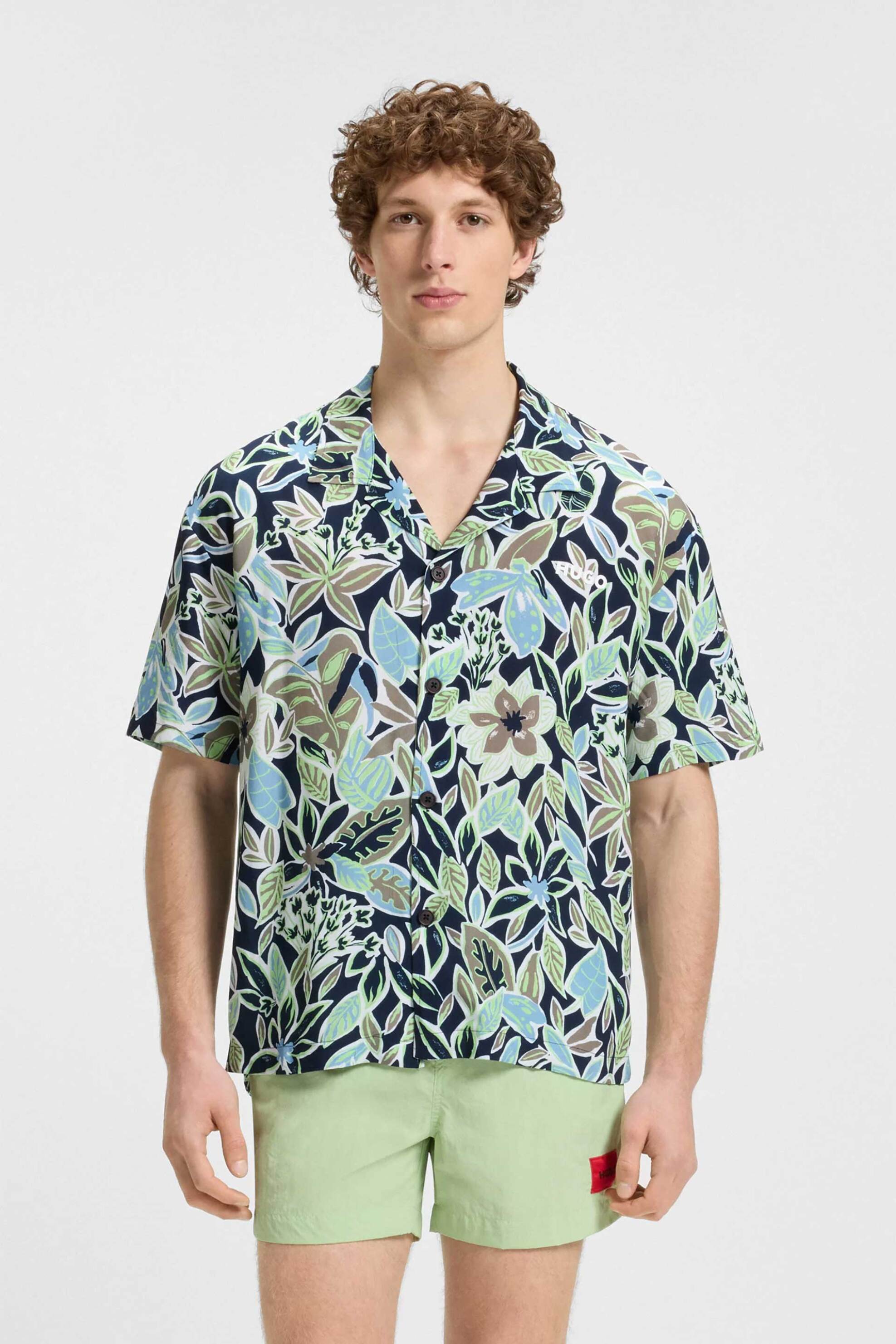 Hugo Boss ανδρικό πουκάμισο με floral print Relaxed Fit - 50540065 Μπλε