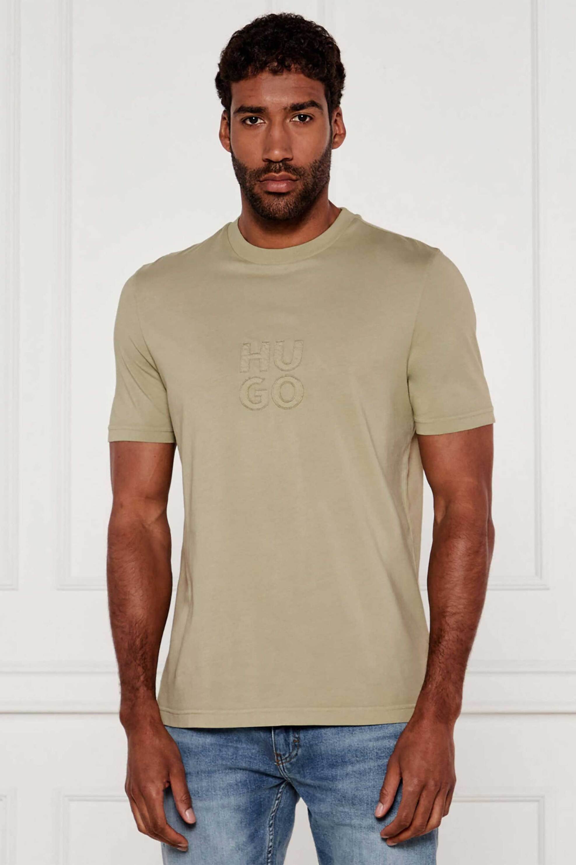 Hugo Boss ανδρικό T-shirt με ανάγλυφο λογότυπο - 50535284 Λαδί
