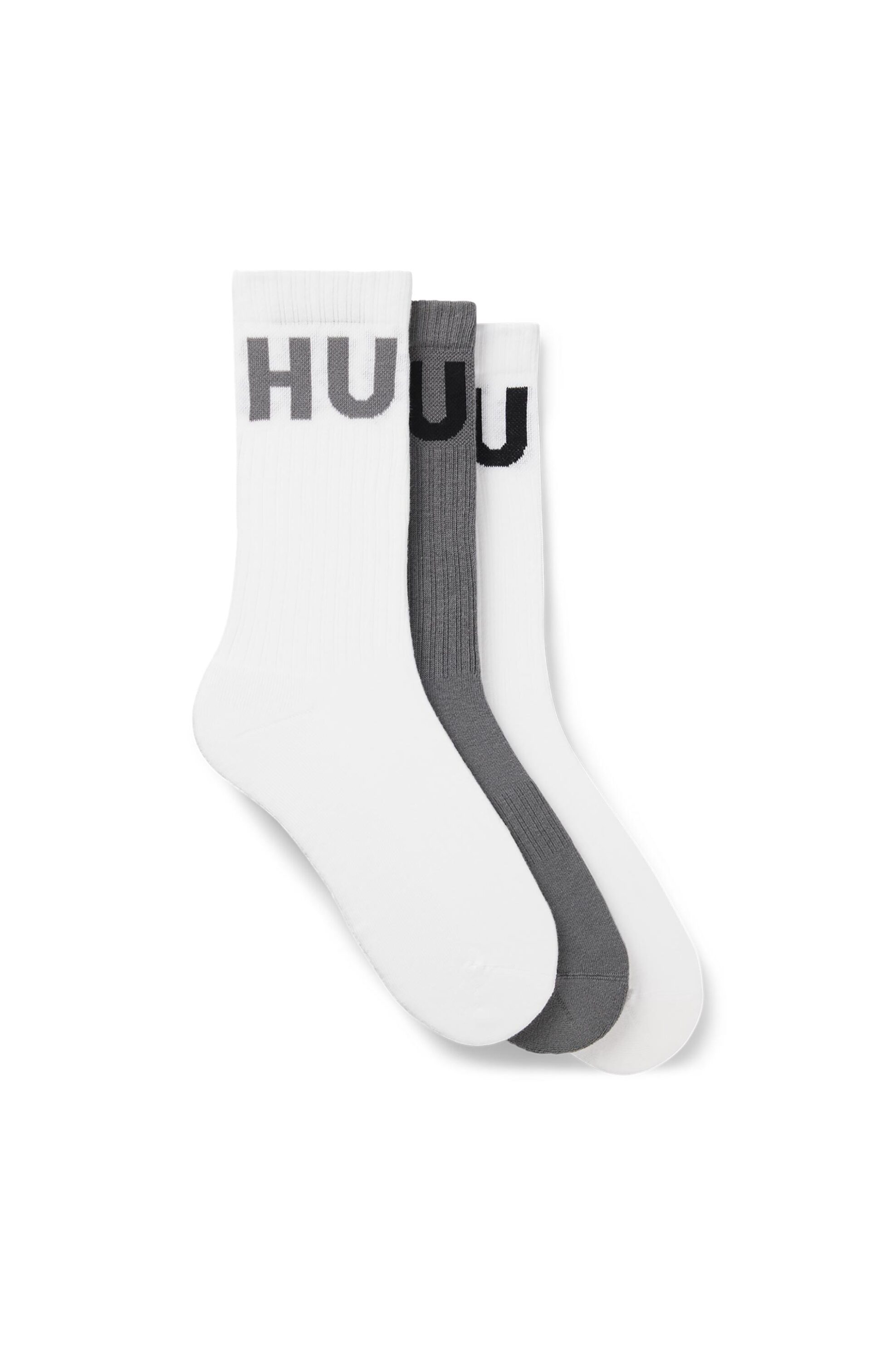 Hugo Boss σετ ανδρικές μακριές κάλτσες ribbed με λογότυπο (3 ζευγάρια) - 50531517 Λευκό