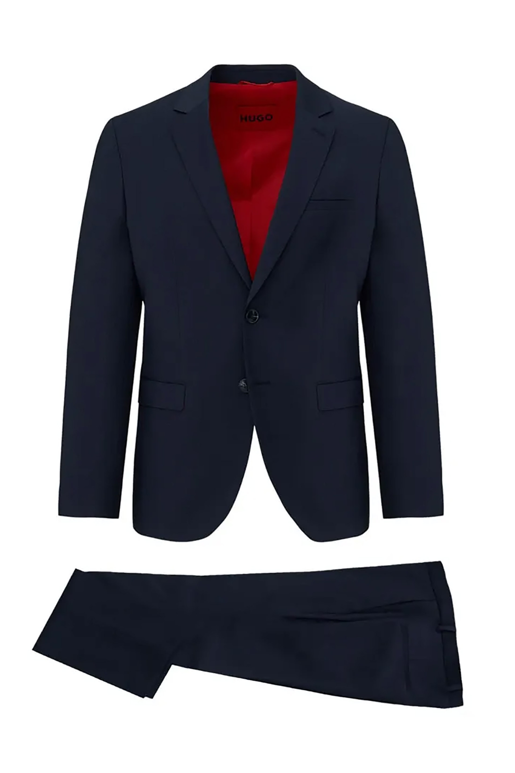 Hugo Boss ανδρικό μάλλινο κοστούμι μονόχρωμο - 50540141 Μπλε Σκούρο