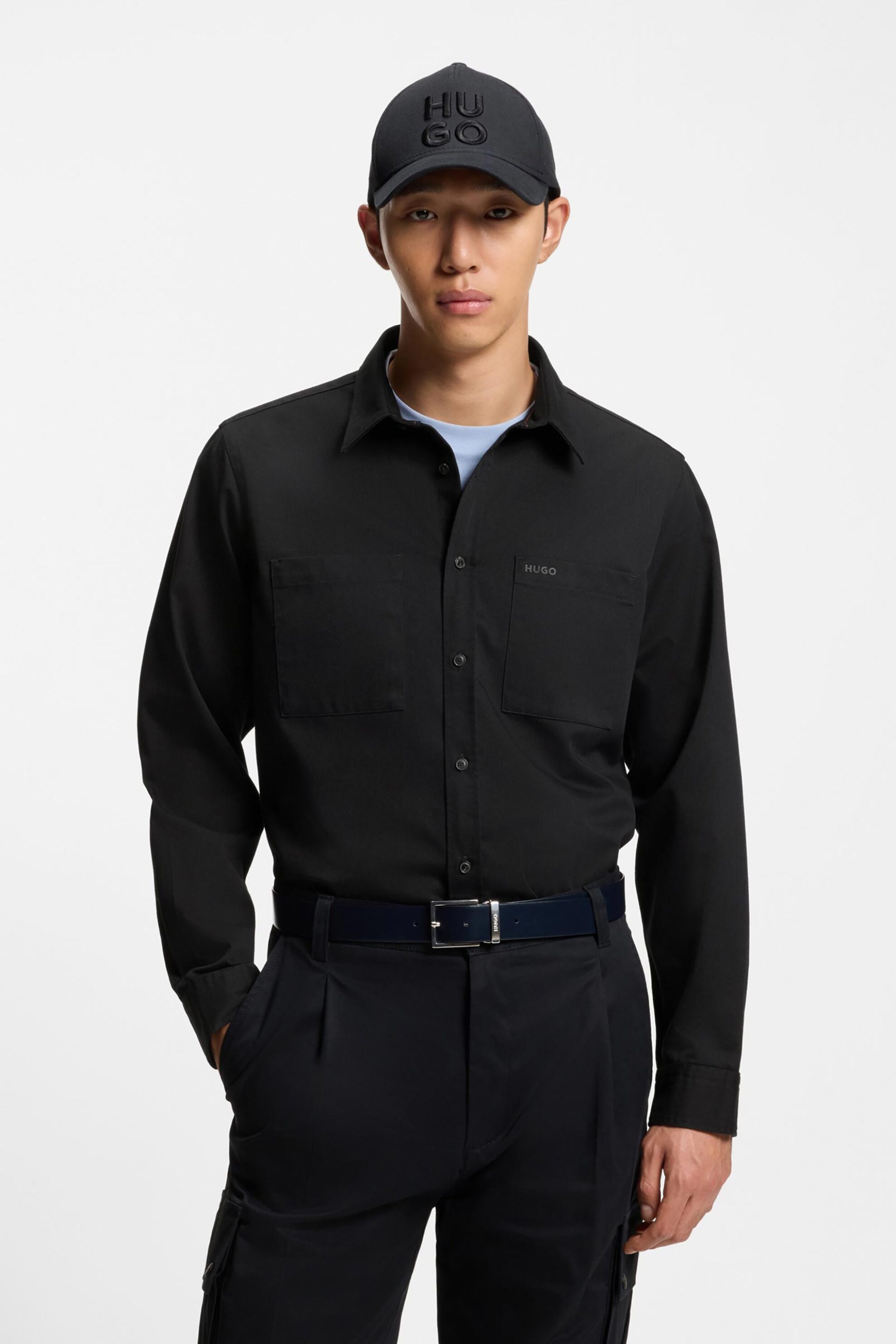 Hugo Boss ανδρικό πουκάμισο μονόχρωμο με λογότυπο - 50541392 Μαύρο