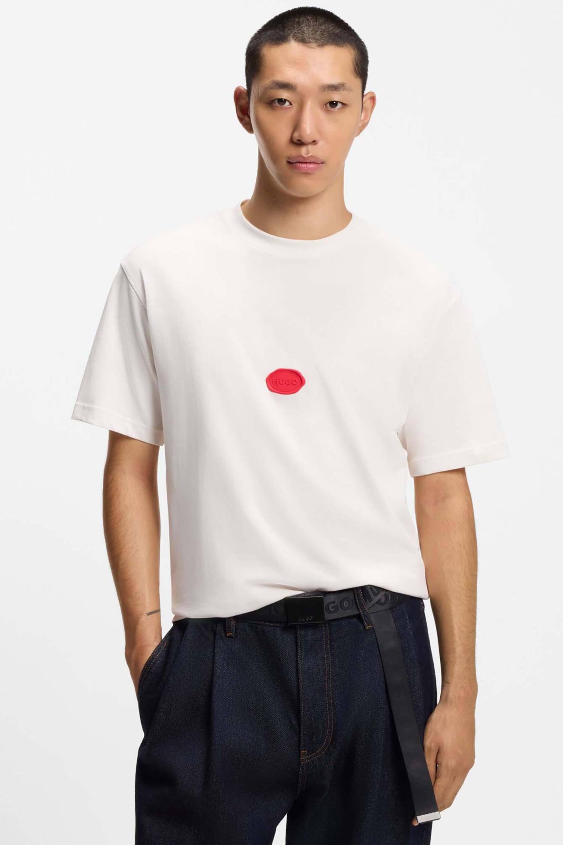 Hugo Boss ανδρικό T-shirt μονόχρωμο με logo Regular Fit - 50546716 Λευκό