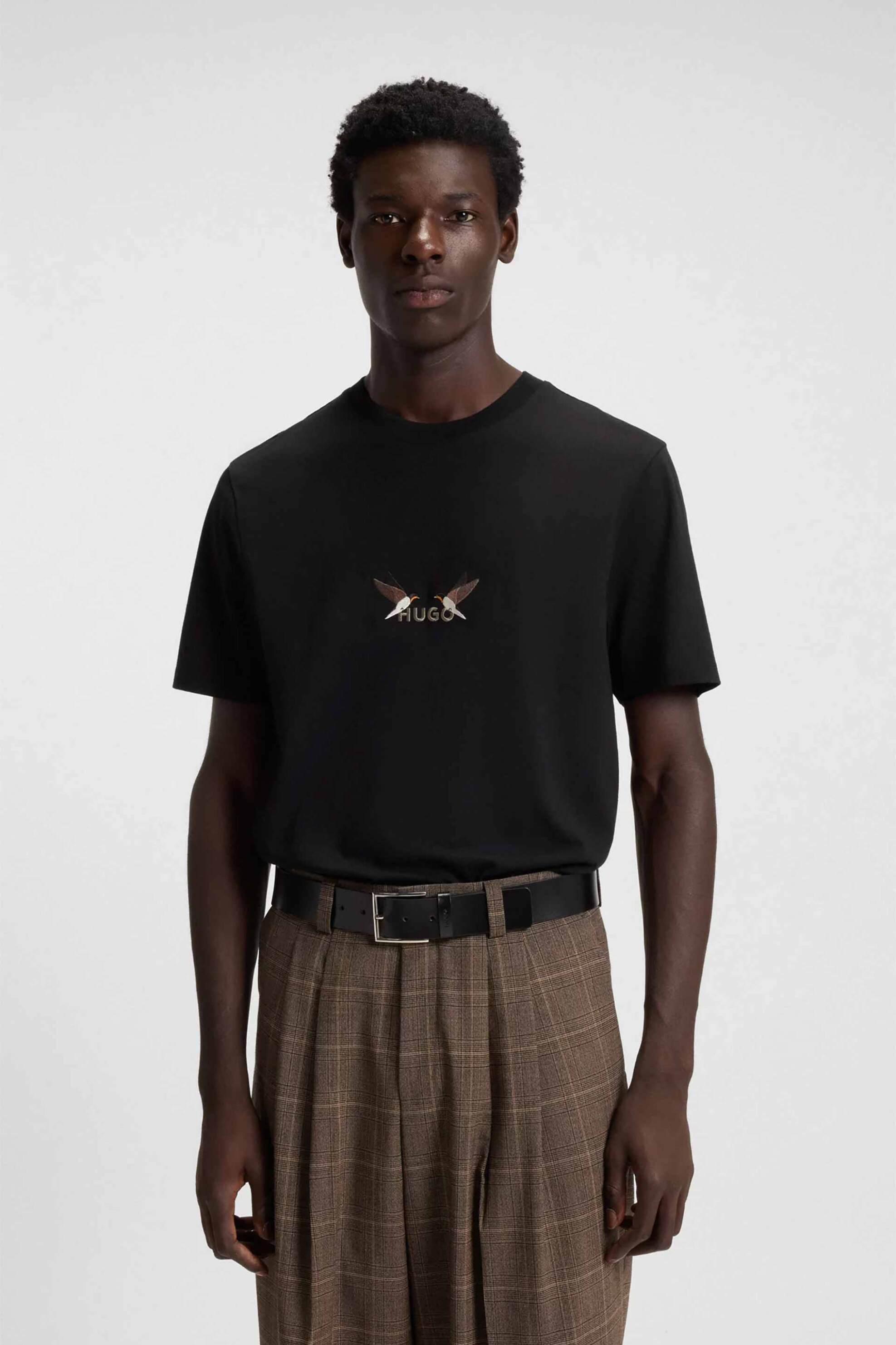 Hugo Boss ανδρικό T-shirt μονόχρωμο με logo Regular Fit - 50549154 Μαύρο