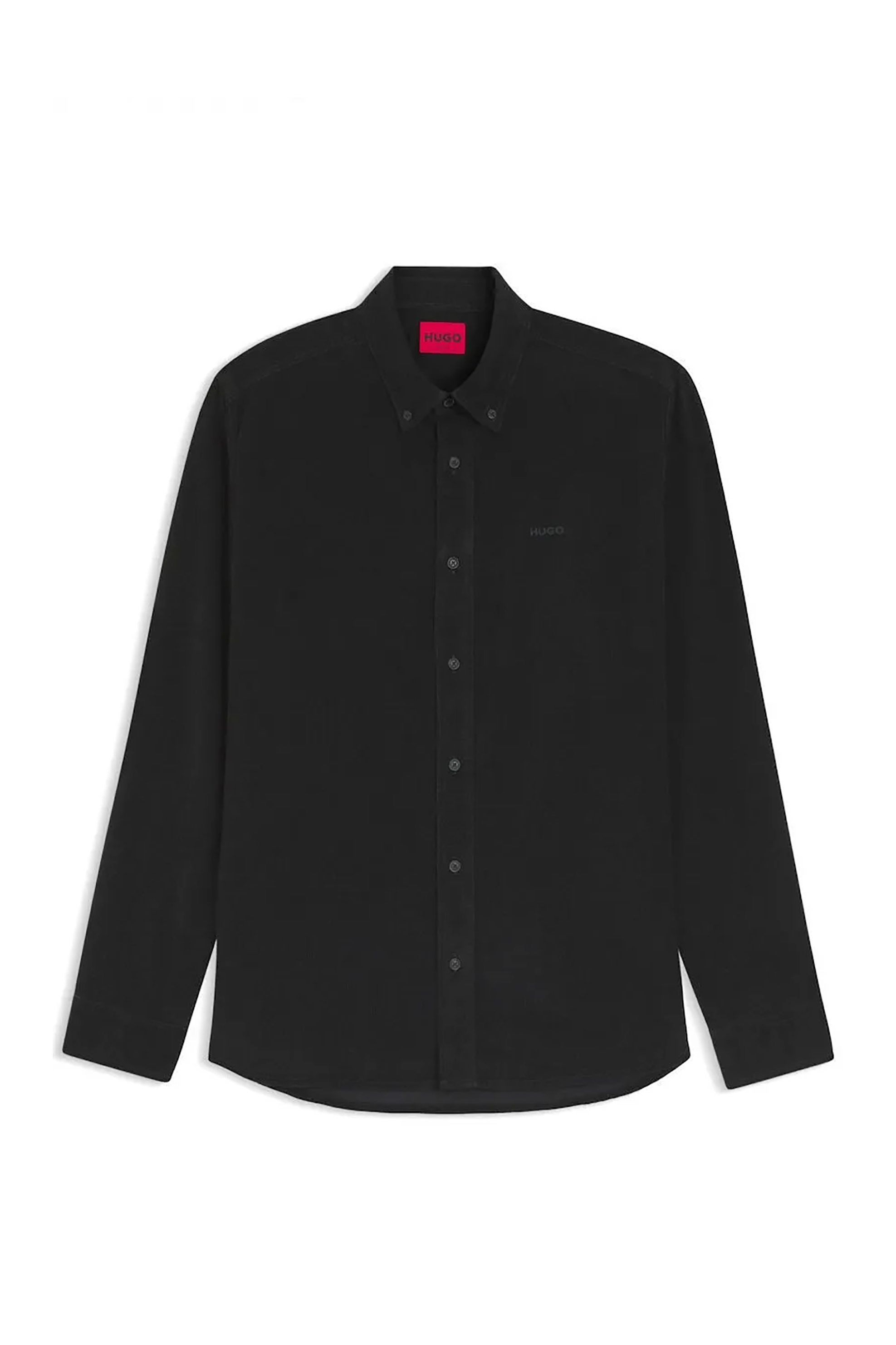 Hugo Boss ανδρικό κοτλέ πουκάμισο μονόχρωμο με λογότυπο - 50551385 Μαύρο