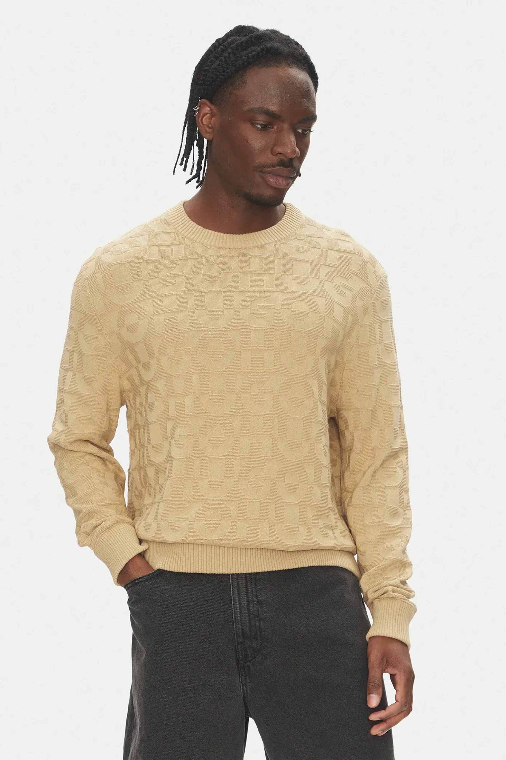 Hugo Boss ανδρική πλεκτή μπλούζα Regular Fit - 50543785 Μπεζ