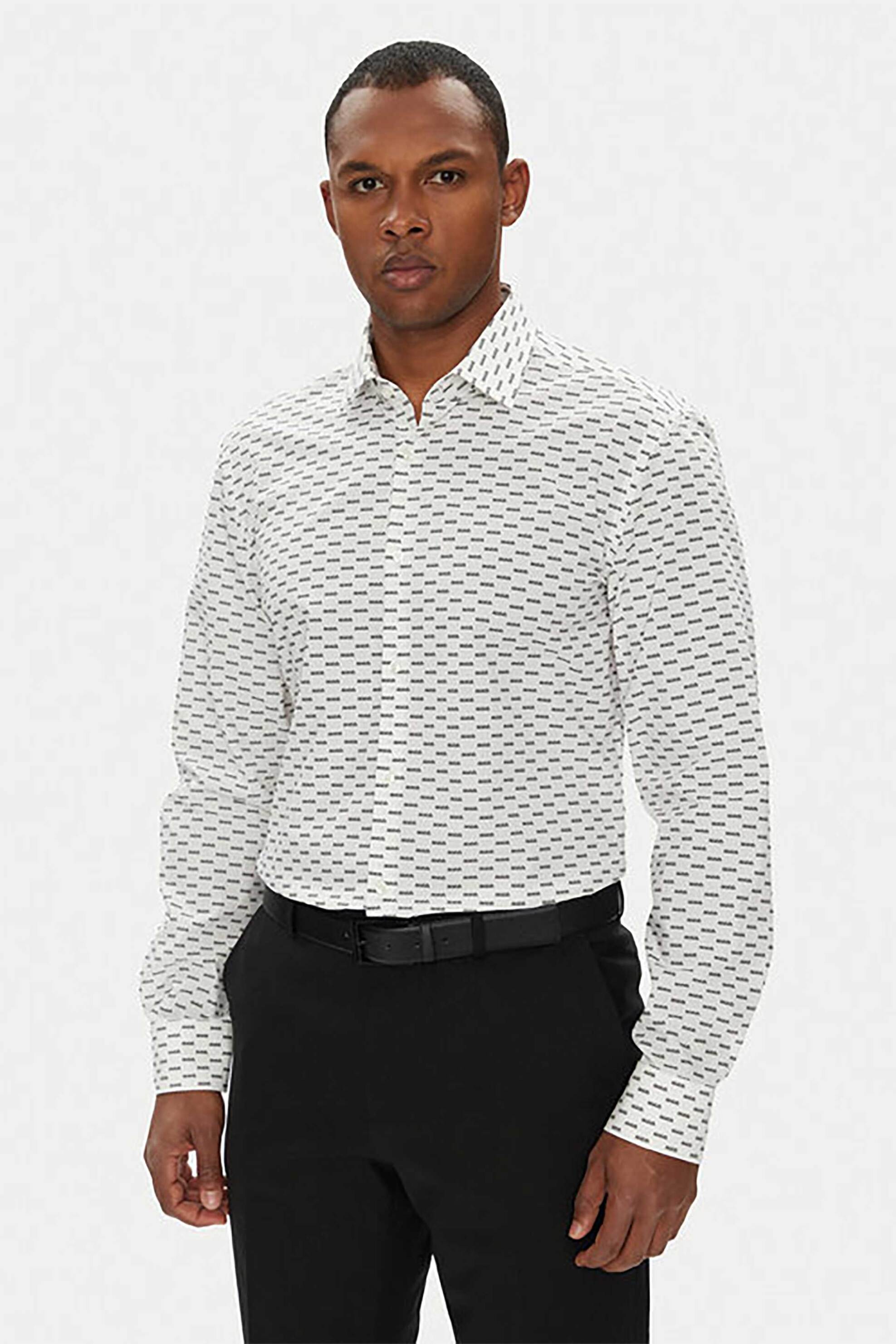 Hugo Boss ανδρικό πουκάμισο με all-over λογότυπο Slim Fit - 50544929 Λευκό
