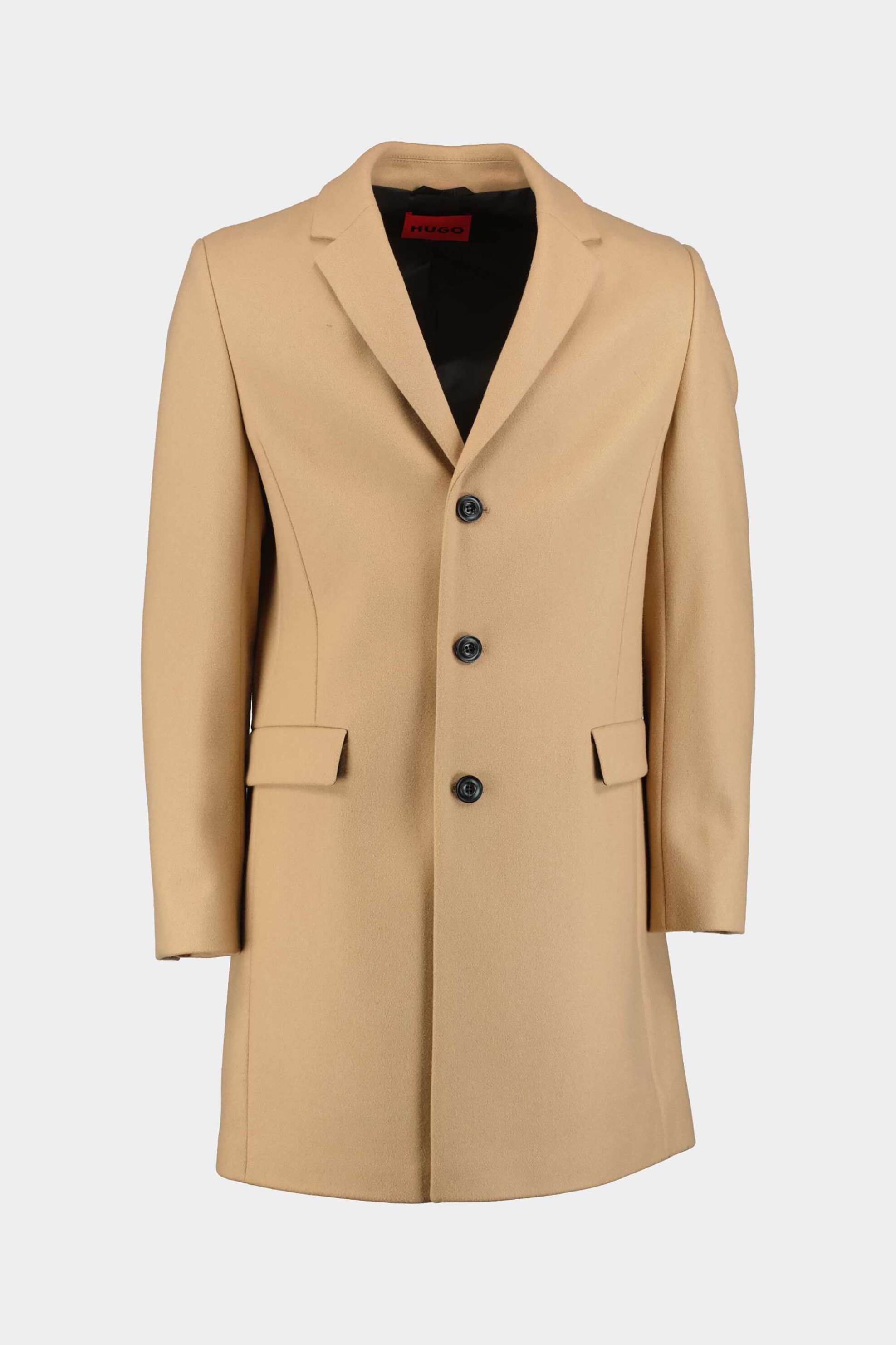 Hugo Boss ανδρικό μάλλινο παλτό μονόχρωμο - 50546528 Μπεζ