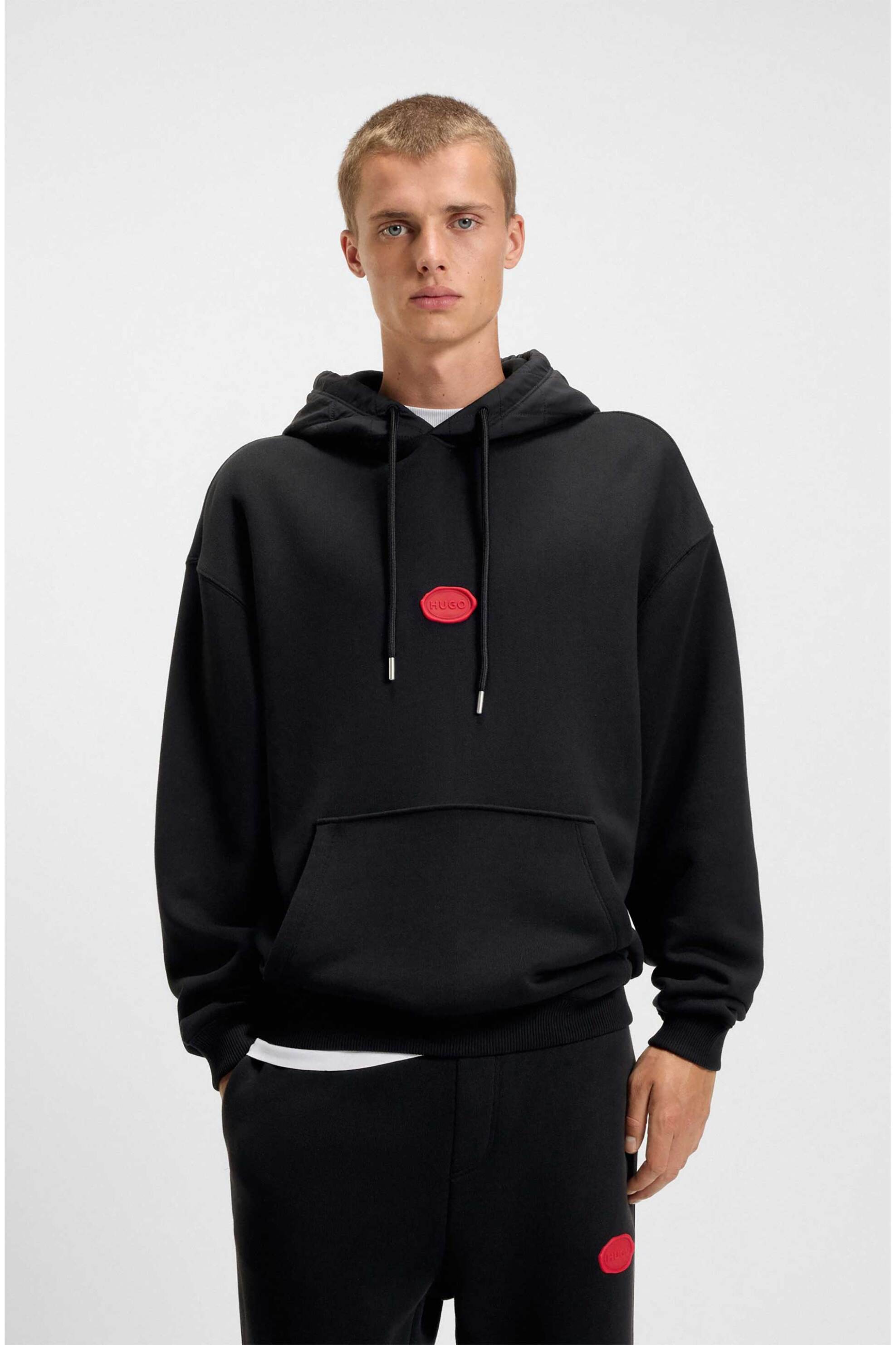 Hugo Boss ανδρική μπλούζα φούτερ με λογότυπο κουκούλα Relaxed Fit - 50546717 Μαύρο