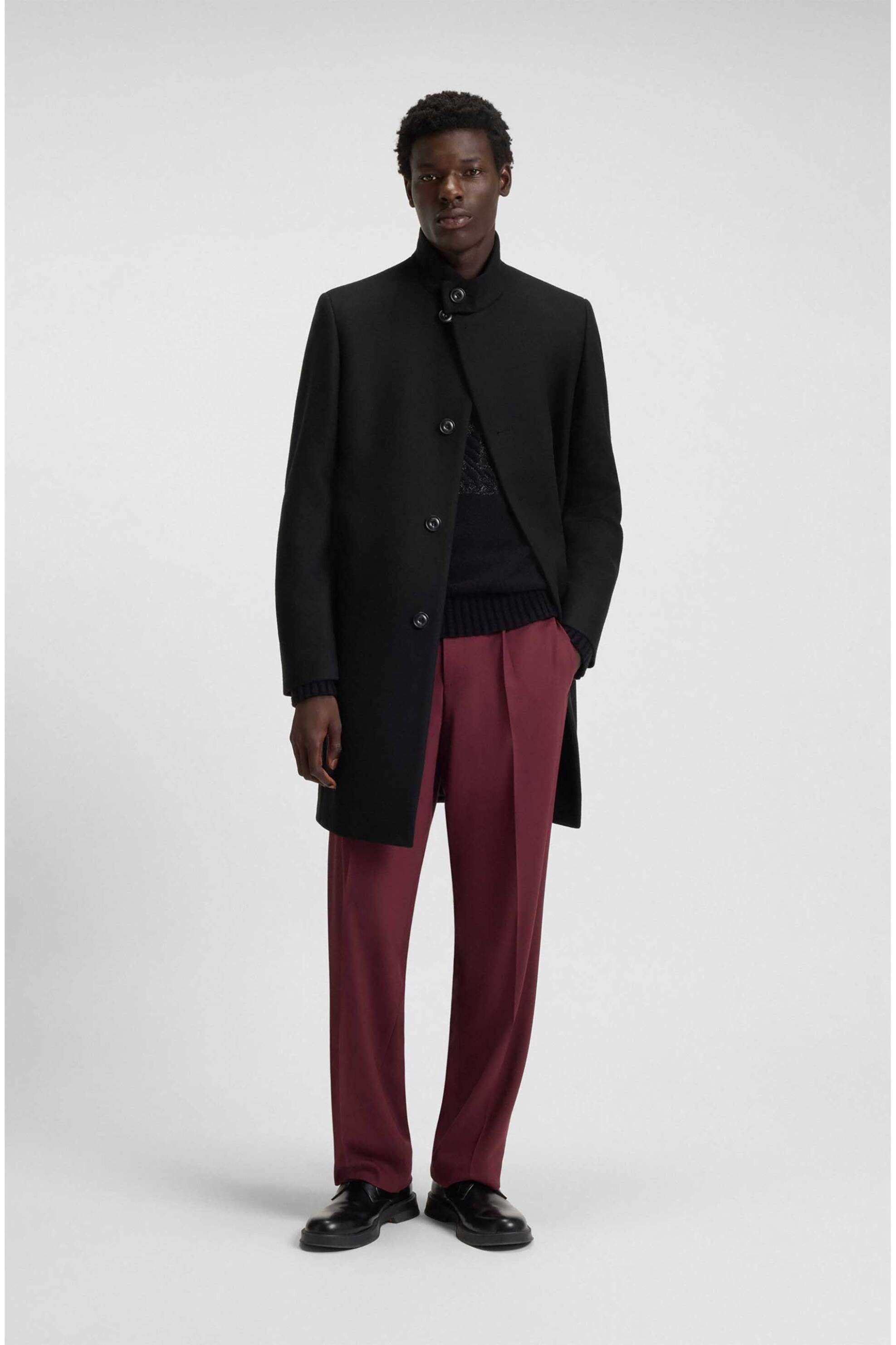 Hugo Boss ανδρικό μάλλινο παλτό μονόχρωμο - 50546551 Μαύρο