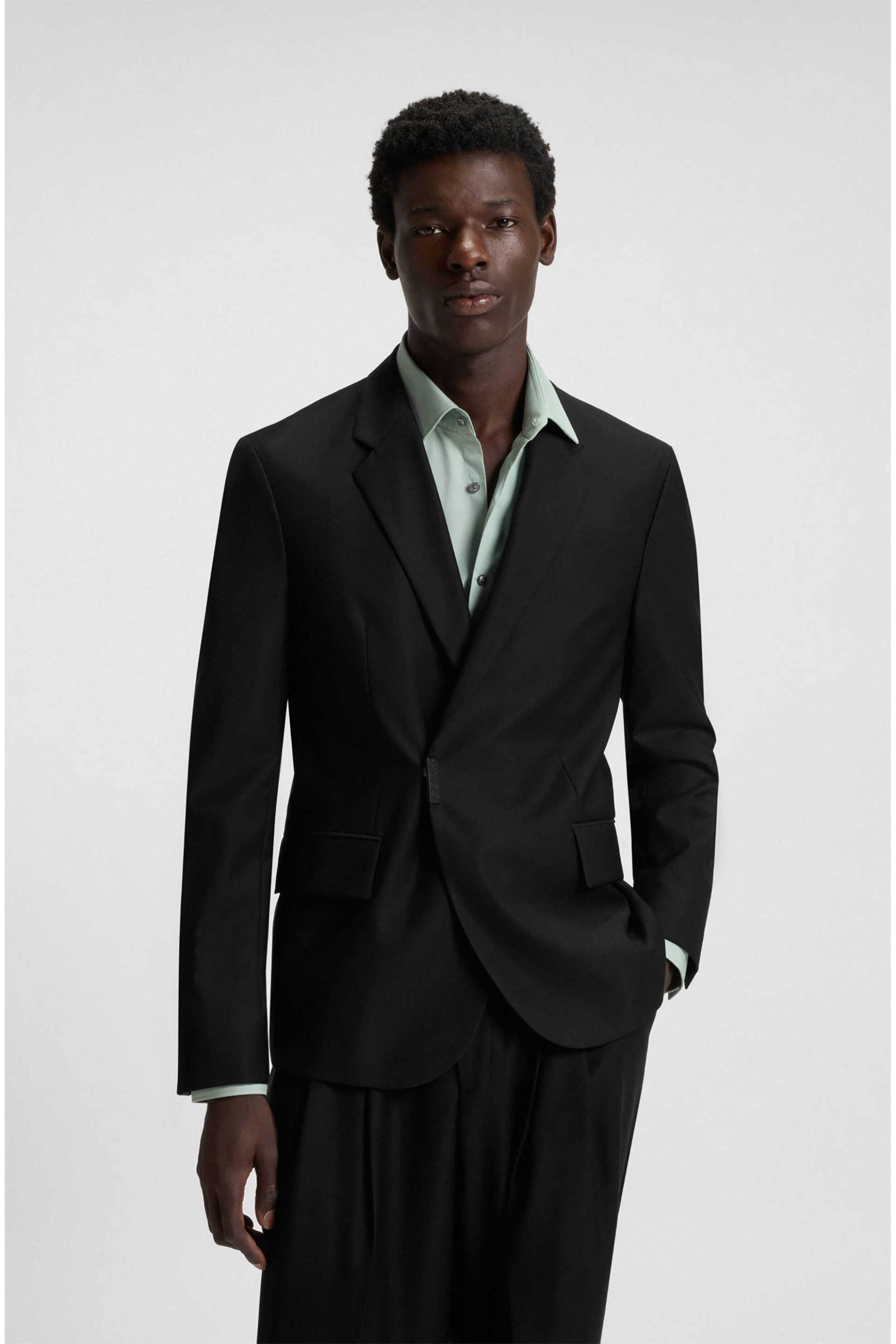 Hugo Boss ανδρικό σακάκι μονόχρωμο με μεταλλικό κλείσιμο "Hans" - 50549053 Μαύρο