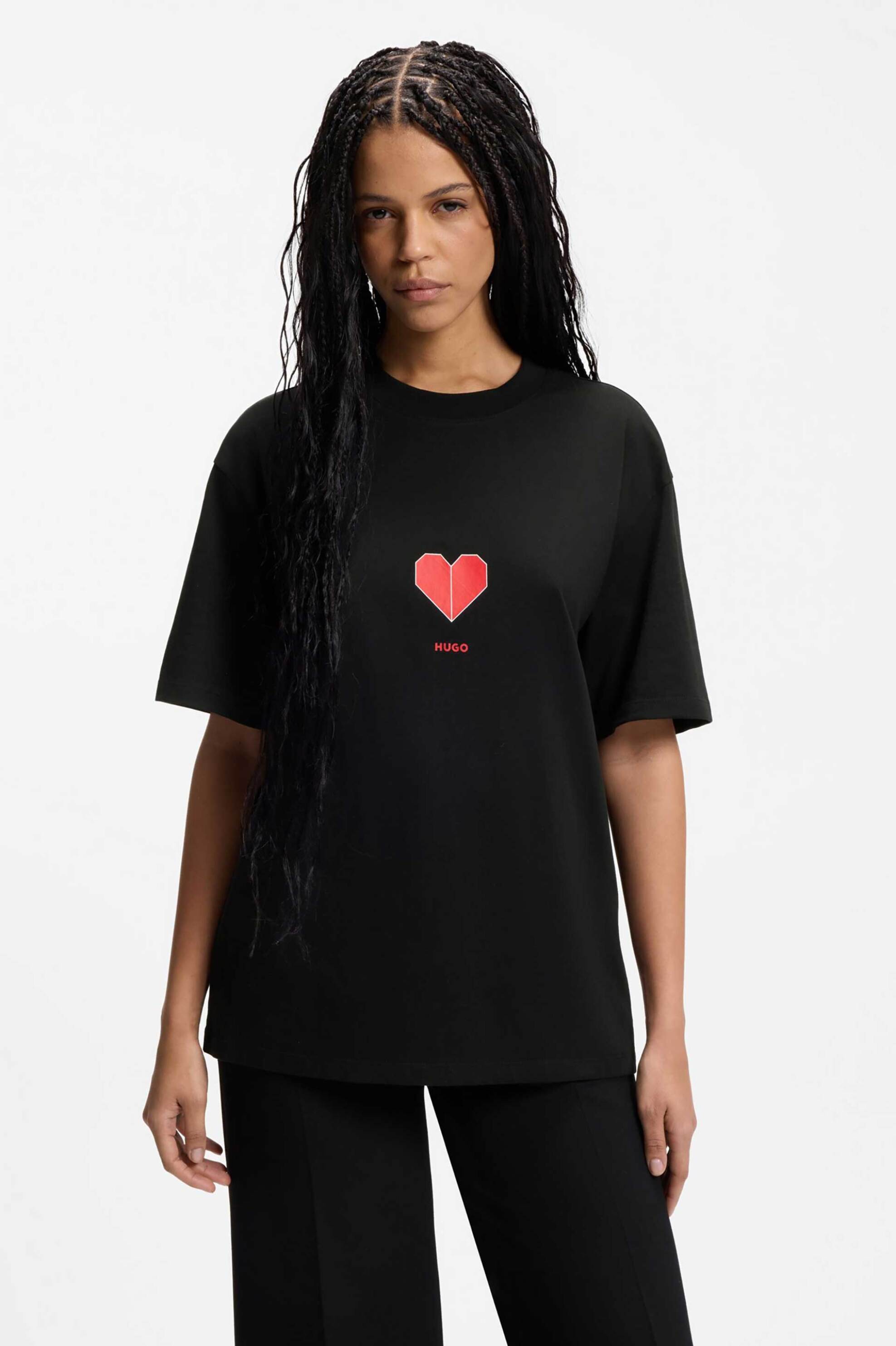 Hugo Boss Unisex T-Shirt με Print Origami Καρδιές Relaxed Fit Dalentin - 50553429 Μαύρο
