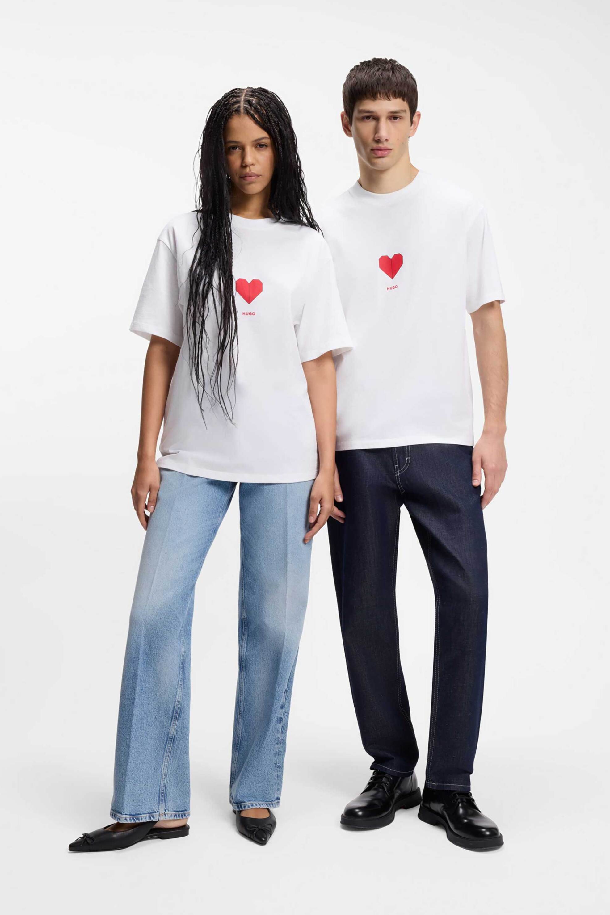 Hugo Boss unisex T-shirt με print origami καρδιές Relaxed Fit "Dalentin" - 50553429 Λευκό