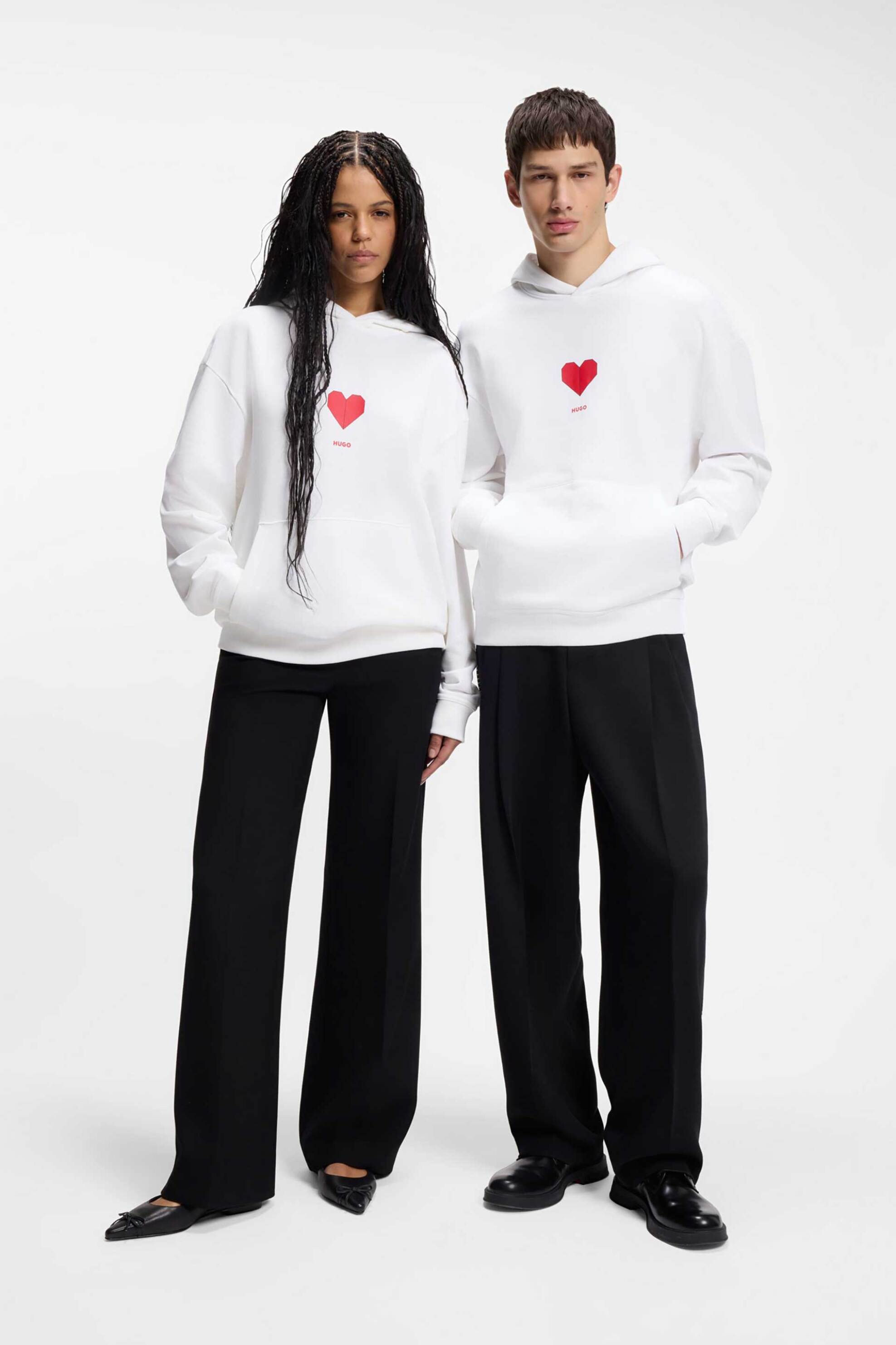 Hugo Boss unisex μπλούζα φούτερ με print origami καρδιές Relaxed Fit "Dalentinos" - 50554025 Λευκό