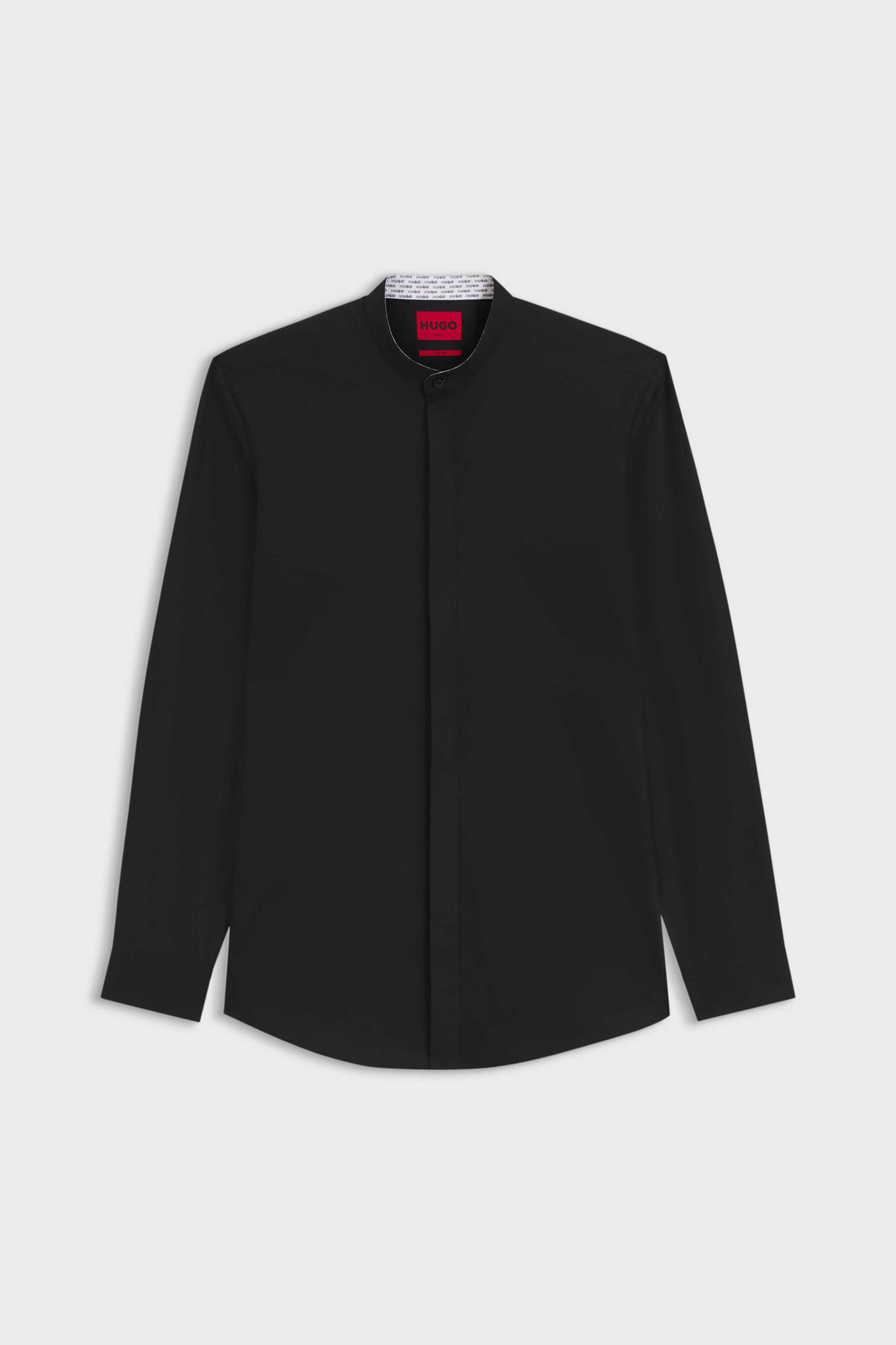 Hugo Boss Ανδρικό Πουκάμισο Μονόχρωμο με Μάο Γιακάς Slim Fit Kaleb - 50554690 Μαύρο