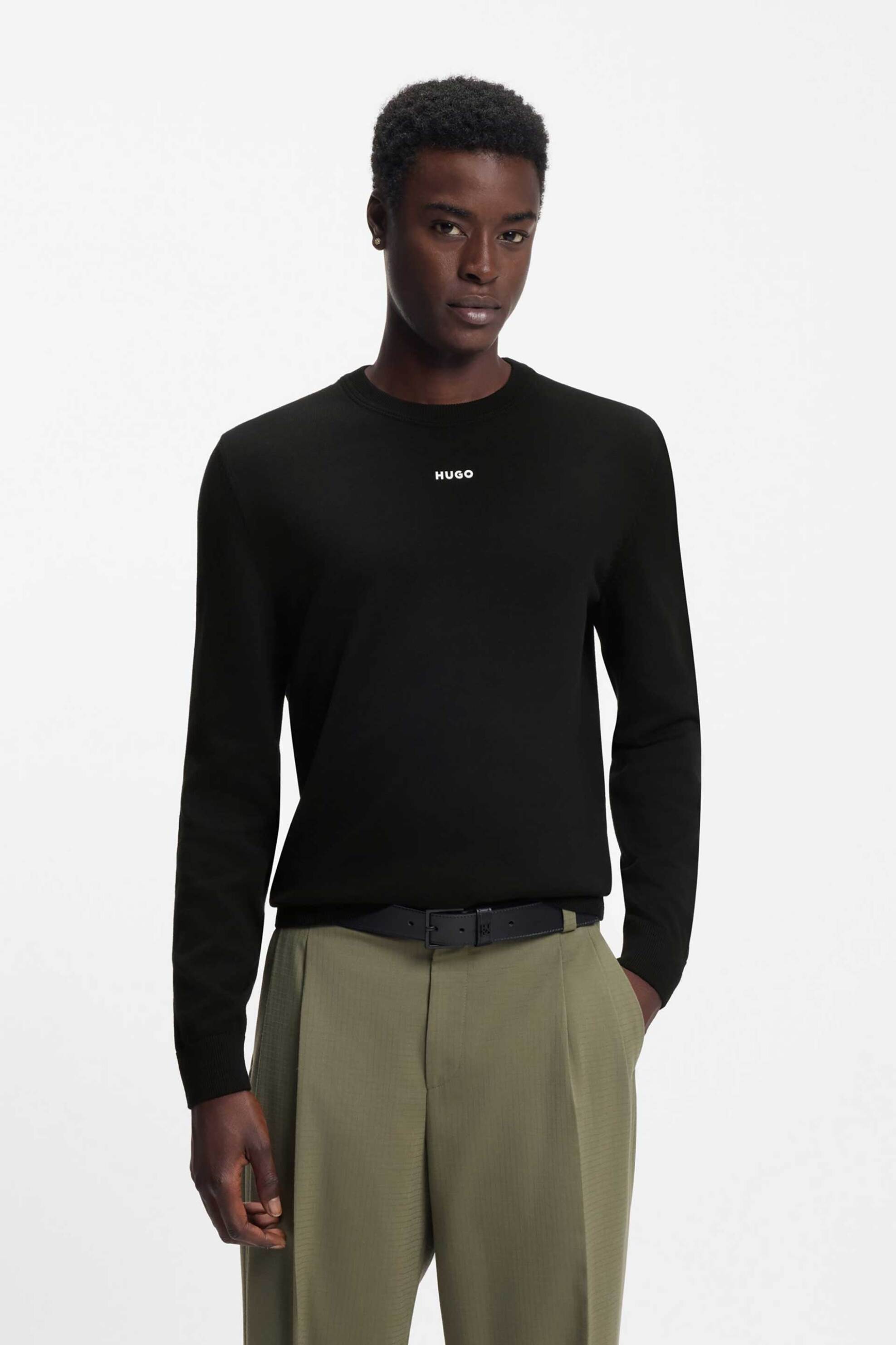 Hugo Boss ανδρική μπλούζα με ανάγλυφο logo "San Cassius" - 50553588 Μαύρο