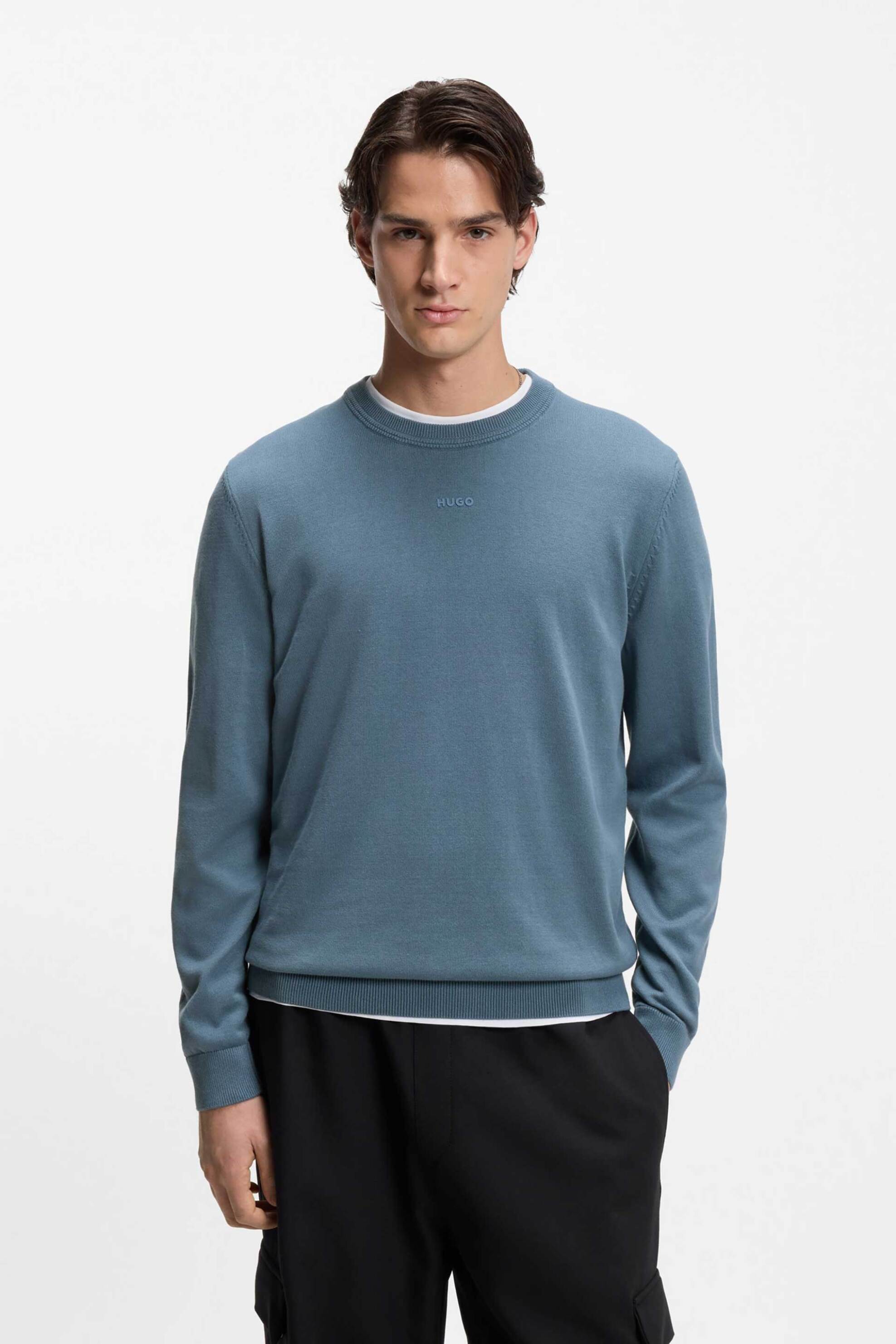 Hugo Boss ανδρική μπλούζα με ανάγλυφο logo "San Cassius" - 50553588 Μπλε