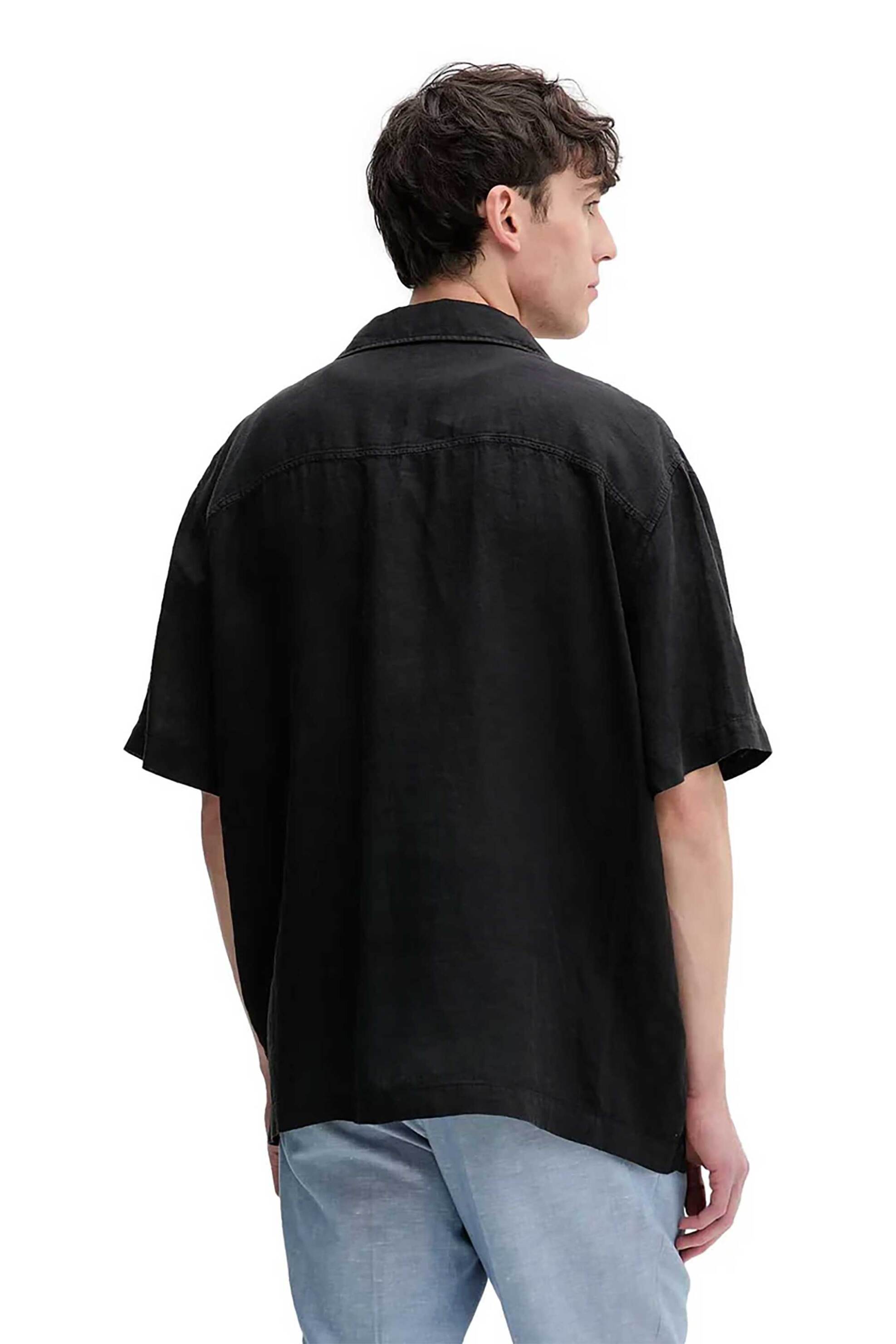 Hugo Boss Ανδρικό Πουκάμισο Μονόχρωμο Oversized Fit Exolino - 50561715 Μαύρο