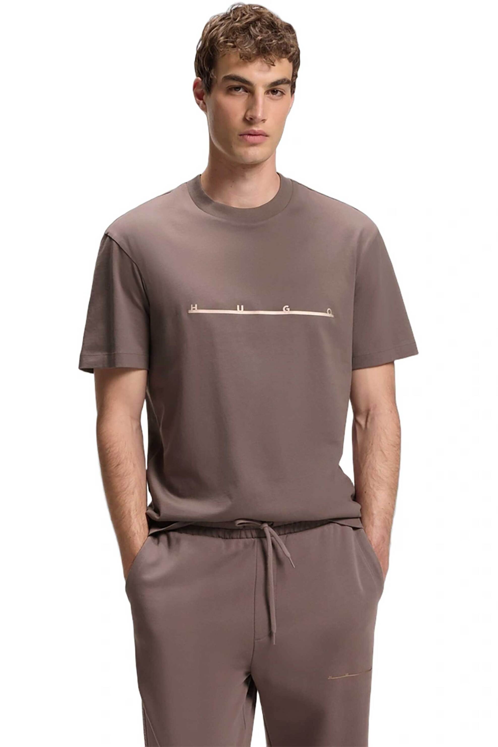 Hugo ανδρικό T-shirt με graphic logo print Regular Fit "Datri" - 50568118 Καφέ