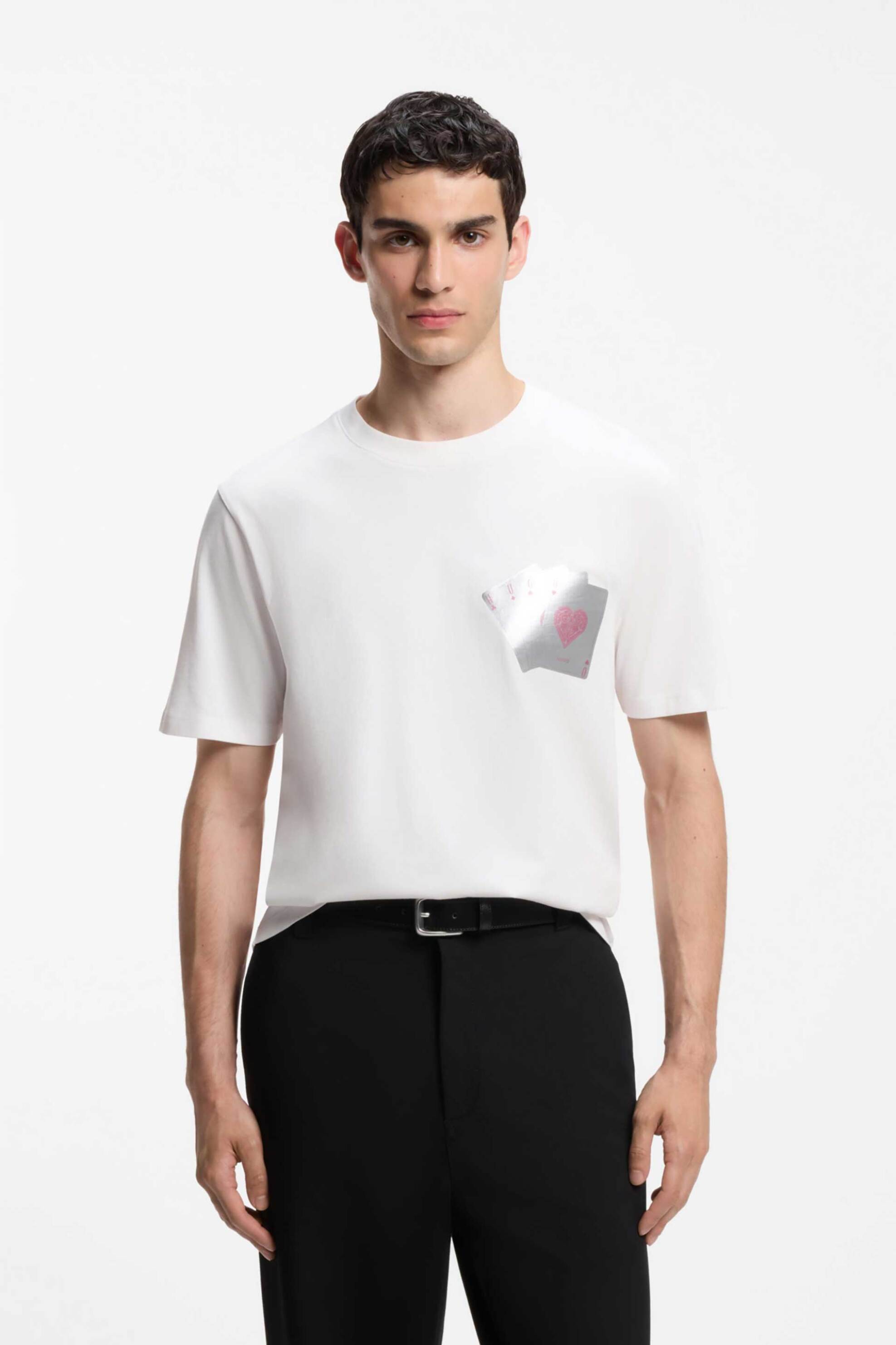 Hugo ανδρικό T-shirt με playing-card foil graphic Regular Fit "Dahr" - 50568696 Λευκό