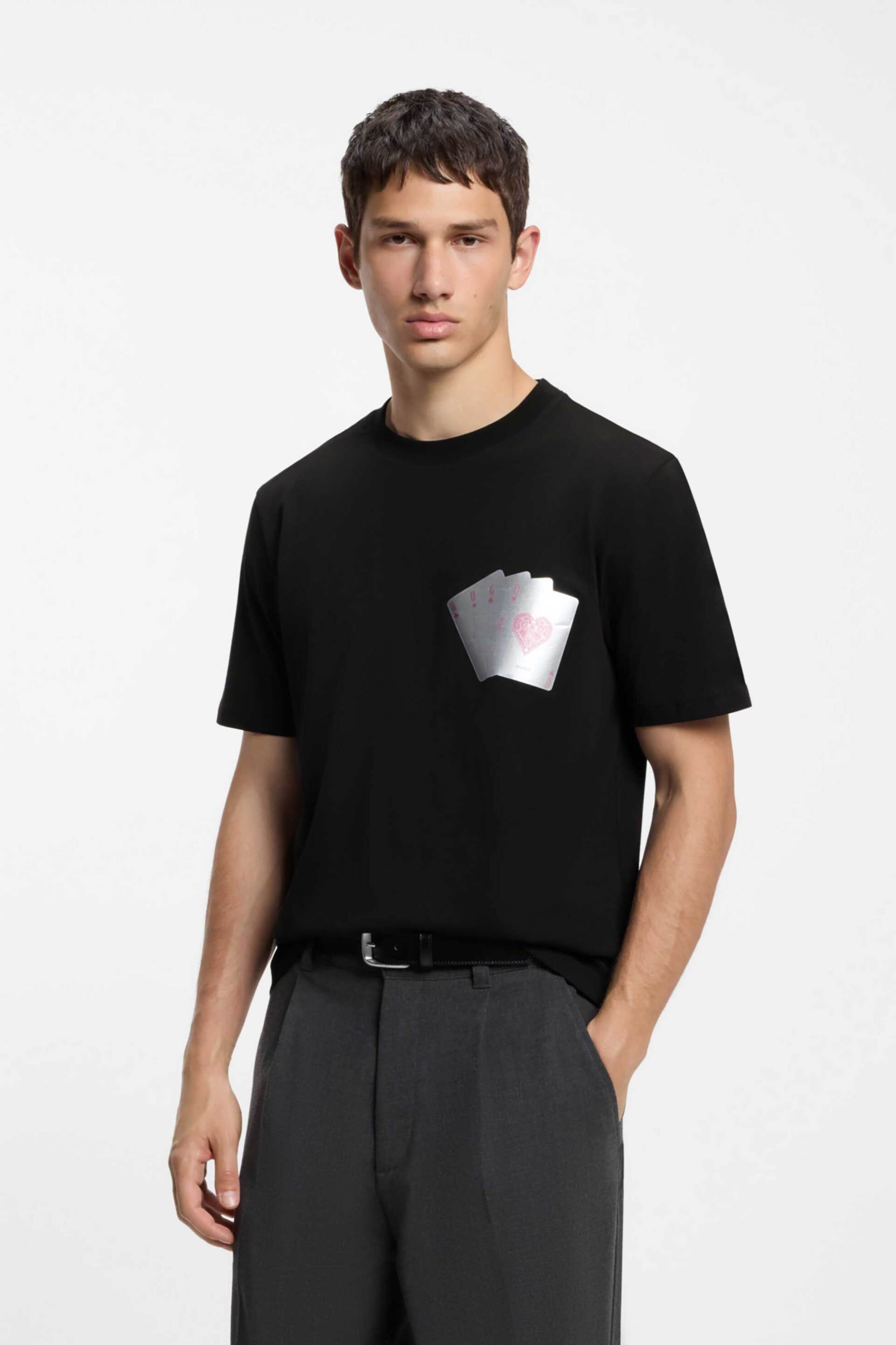 Hugo ανδρικό T-shirt με playing-card foil graphic Regular Fit "Dahr" - 50568696 Μαύρο
