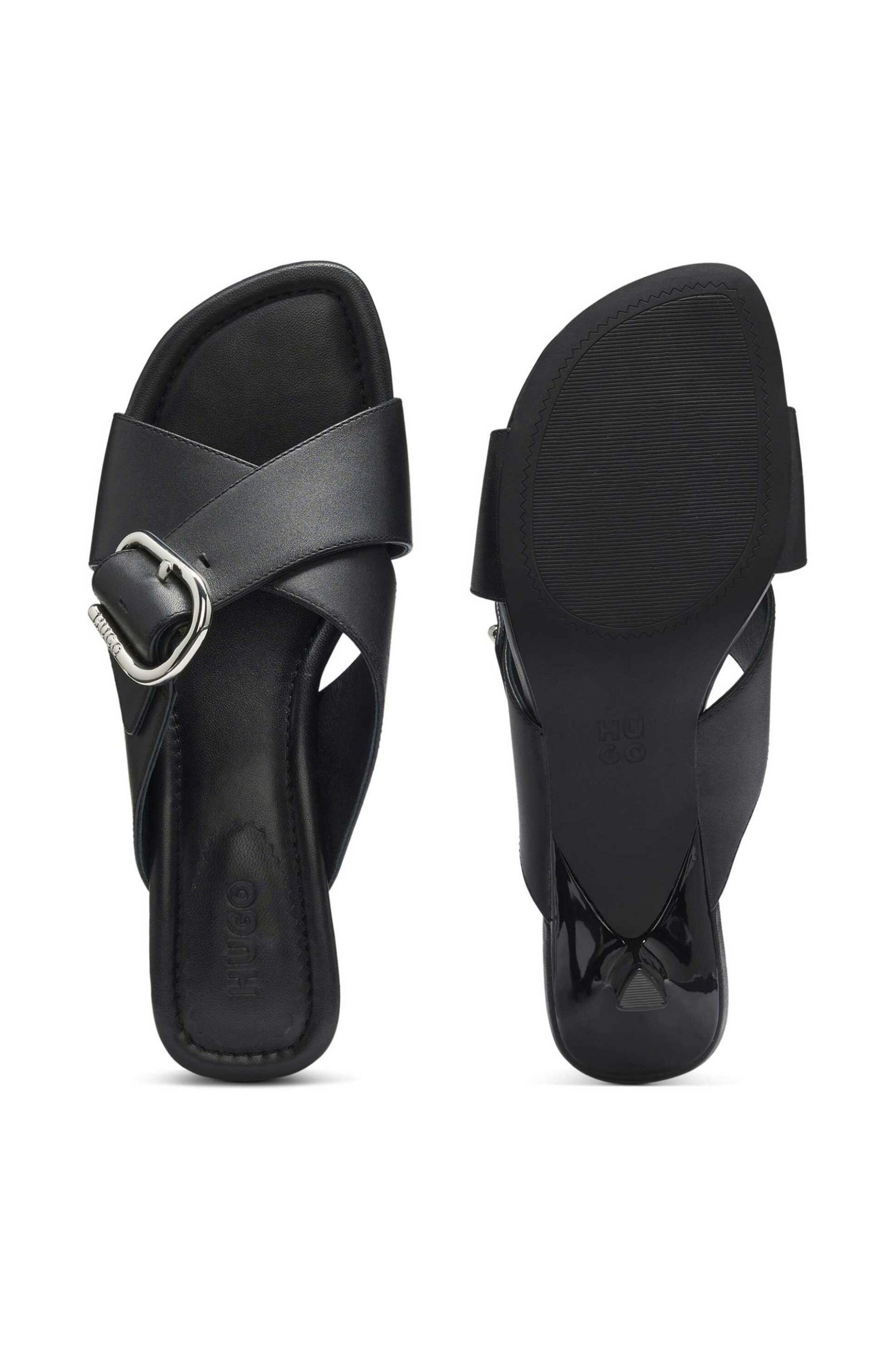 Hugo Boss Γυναικεία Suede Mules με Ρυθμιζόμενη Αγκράφα Αmaryl - 50563662 Μαύρο