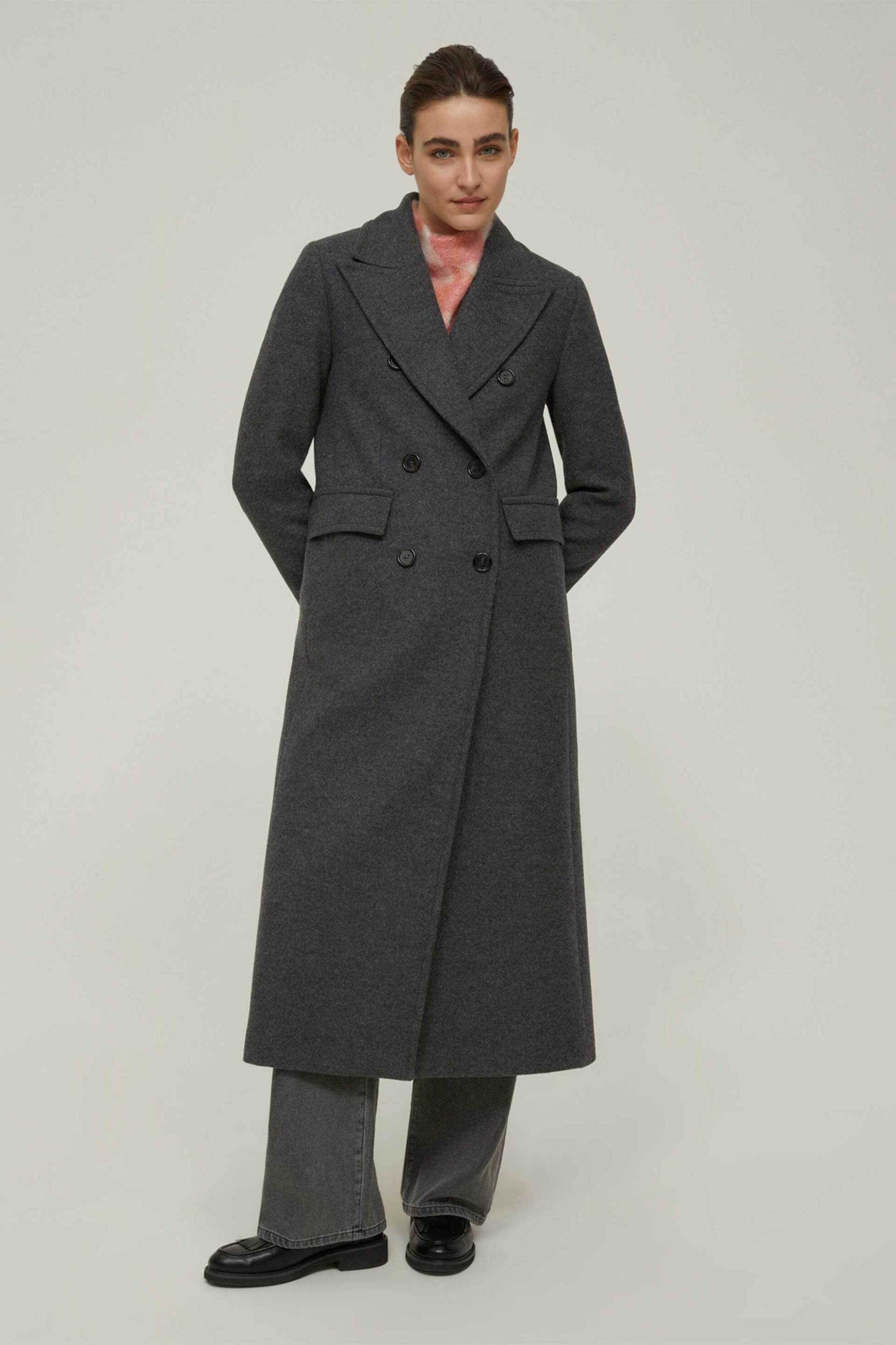 Pennyblack γυναικείο παλτό με μαλλί και σταυρωτό κούμπωμα "Terni" - 2521016073200 Ανθρακί