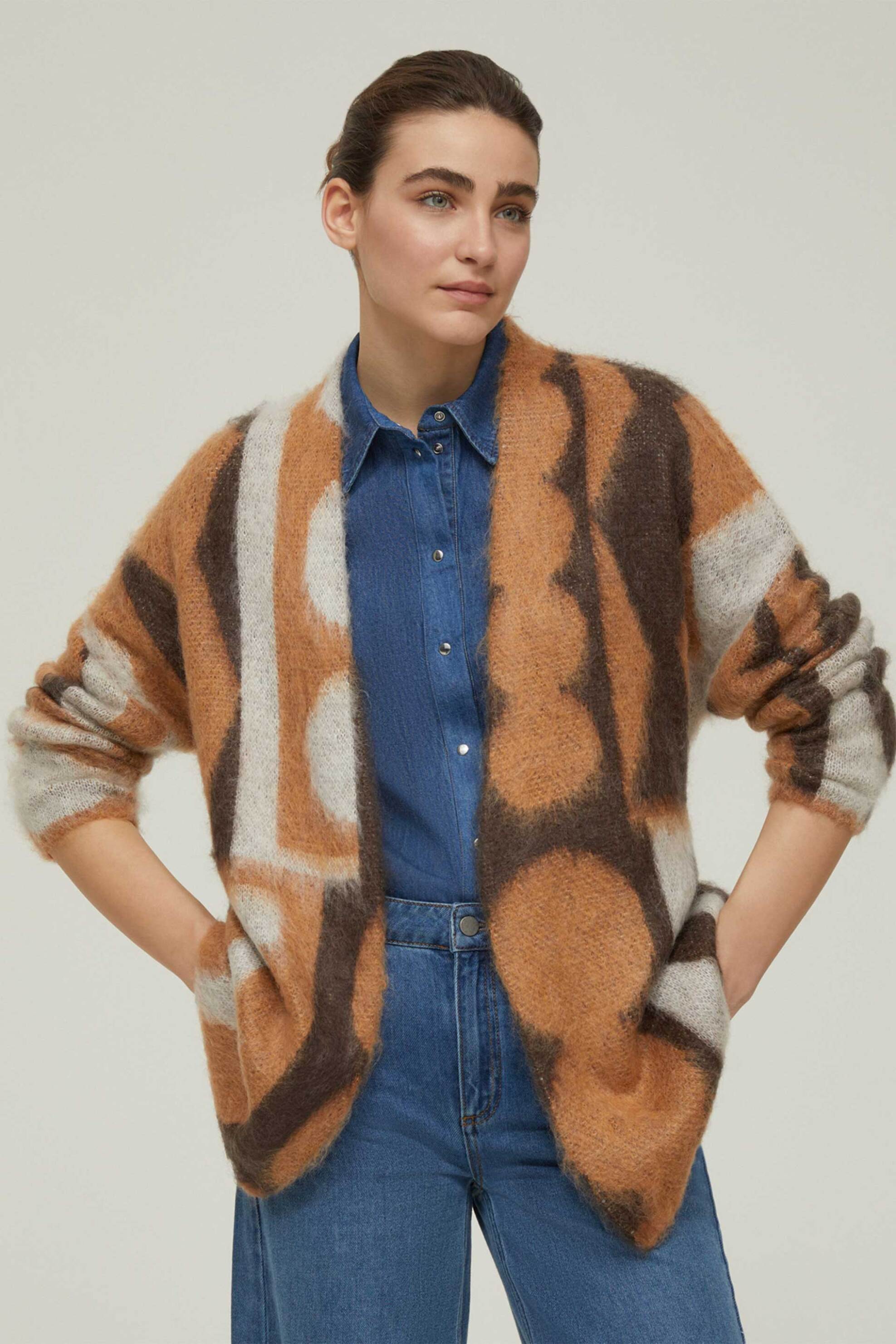 Pennyblack γυναικεία ζακέτα jacquard με mohair "Inserto" - 2521346103200 Μπεζ