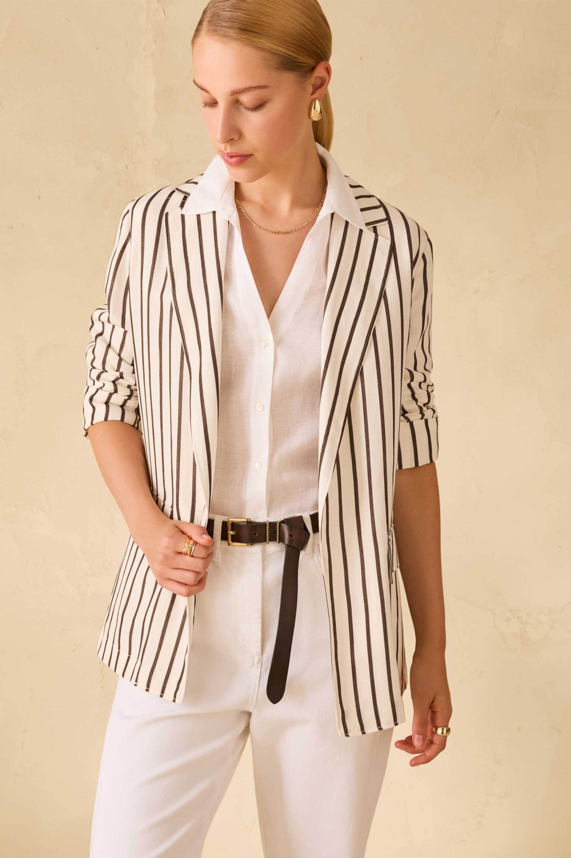 PENNYBLACK Pennyblack γυναικείο σακάκι λινό με ριγέ σχέδιο 