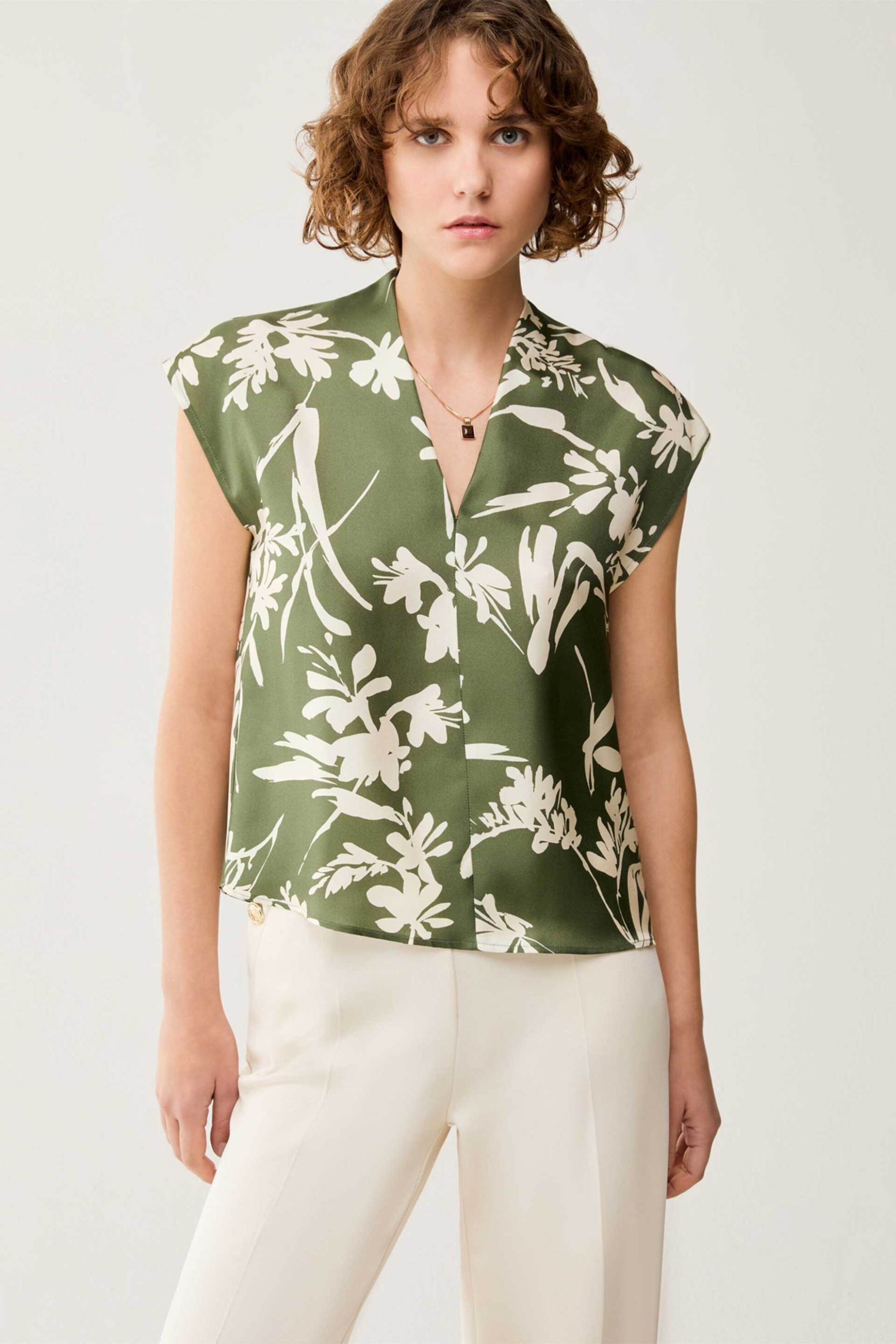 Pennyblack γυναικεία μπλούζα μεταξωτή με floral print "Pbpaerovia" - 2611111232200 Πράσινο