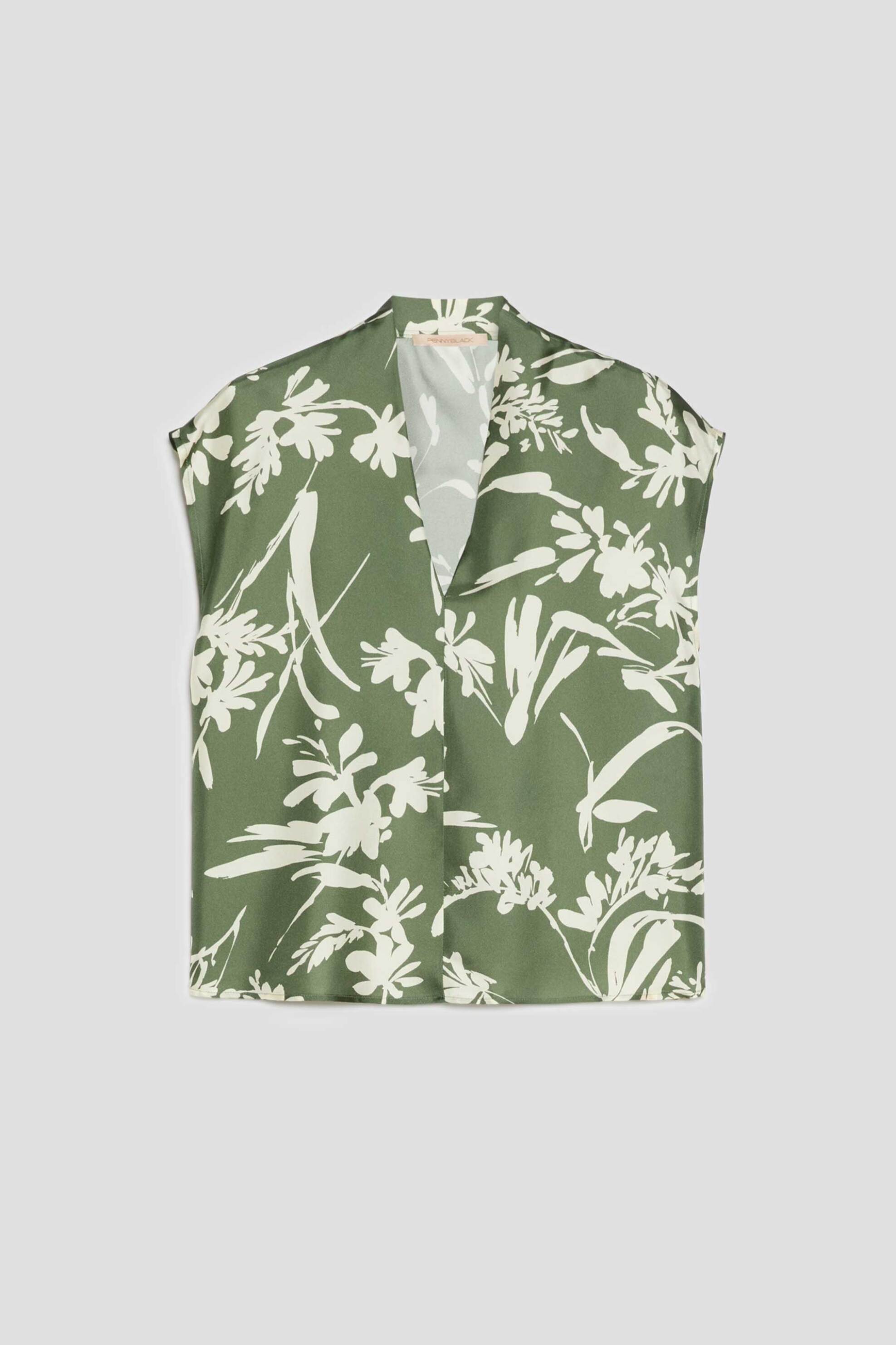 Pennyblack Γυναικεία Μπλούζα Μεταξωτή με Floral Print Pbpaerovia - 2611111232200 Πράσινο