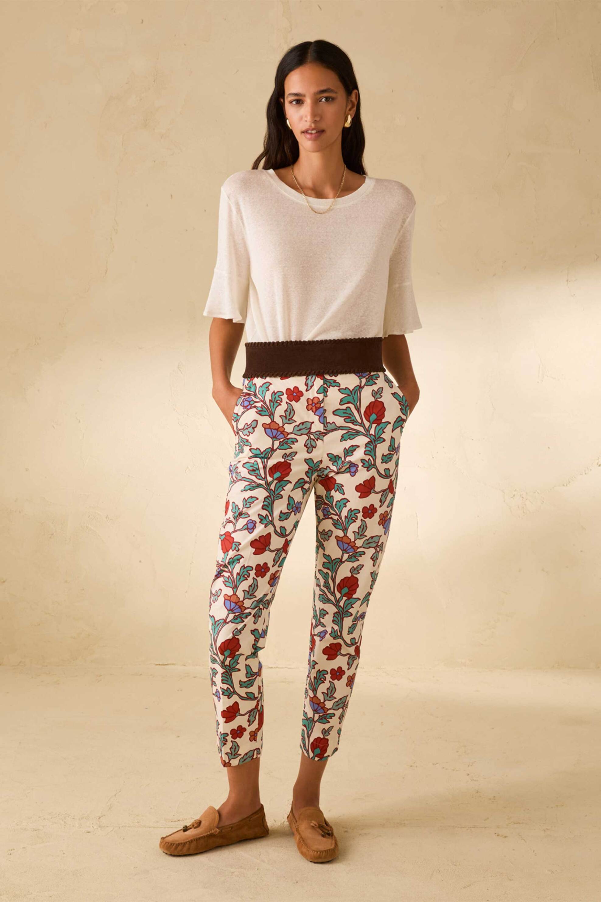 Pennyblack γυναικείο παντελόνι με floral print Skinny Fit "Pbbmadia" - 2611131303200 Εκρού