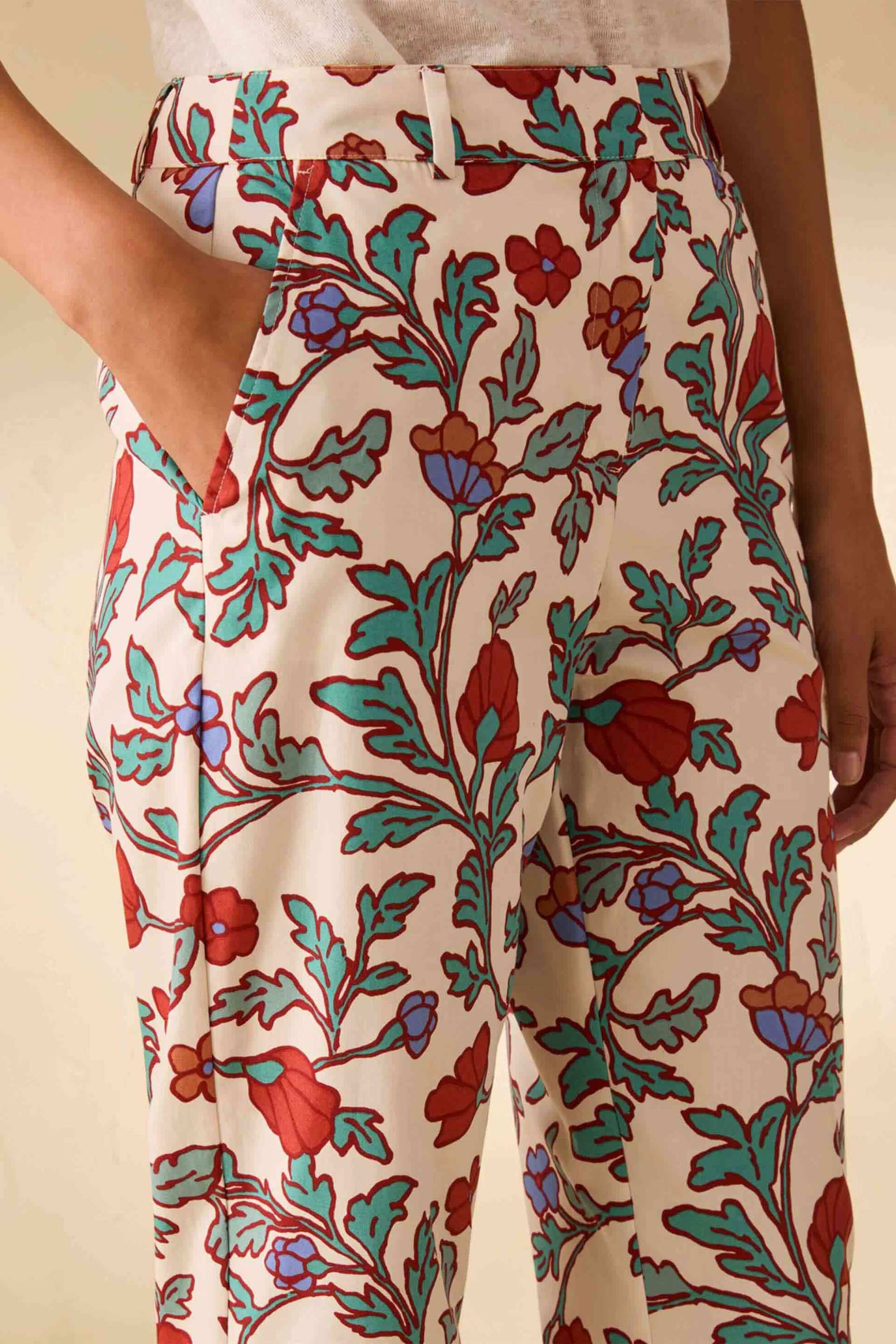 Pennyblack γυναικείο παντελόνι με floral print Skinny Fit "Pbbmadia" - 2611131303200 Εκρού φωτογραφία