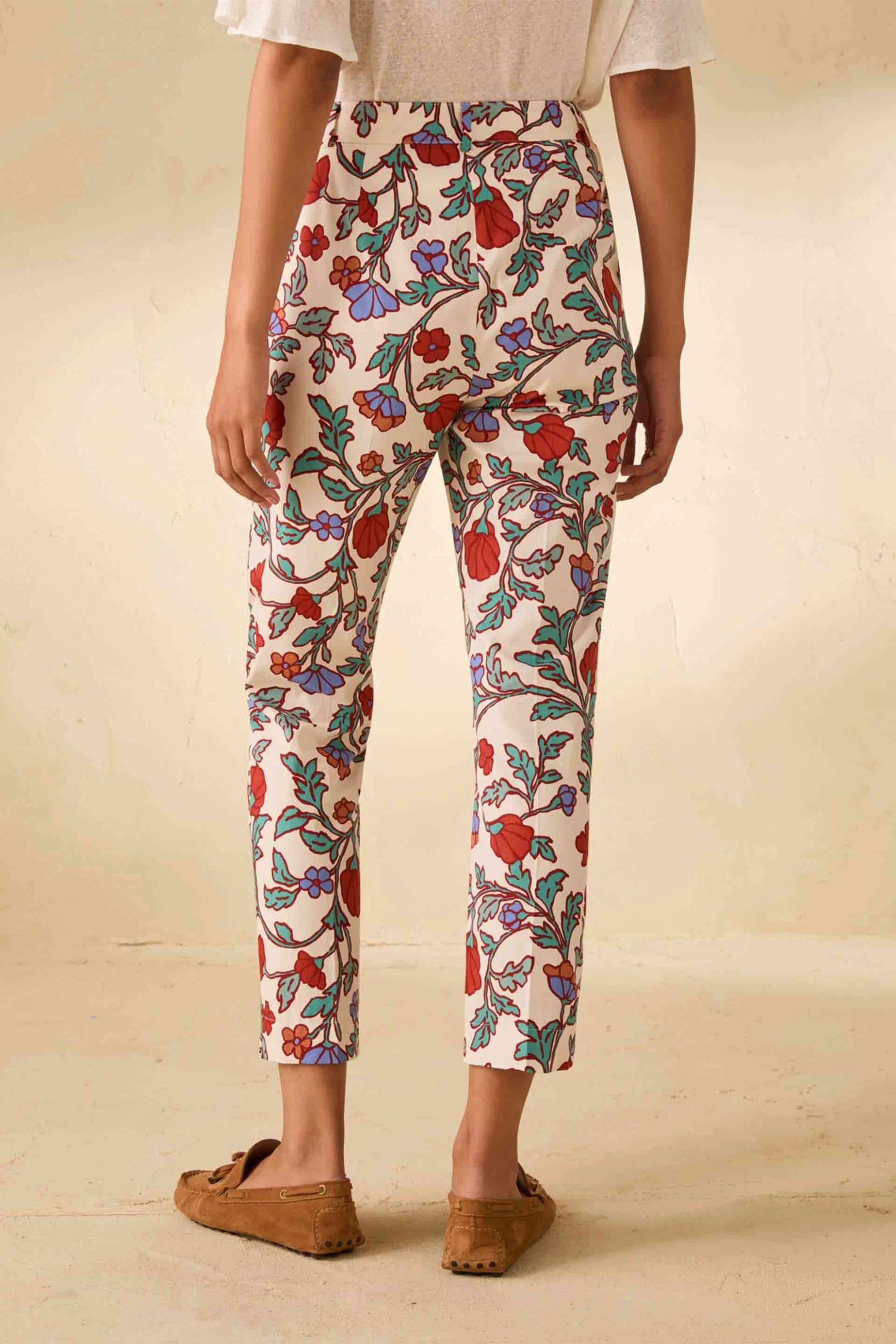 Pennyblack γυναικείο παντελόνι με floral print Skinny Fit "Pbbmadia" - 2611131303200 Εκρού φωτογραφία