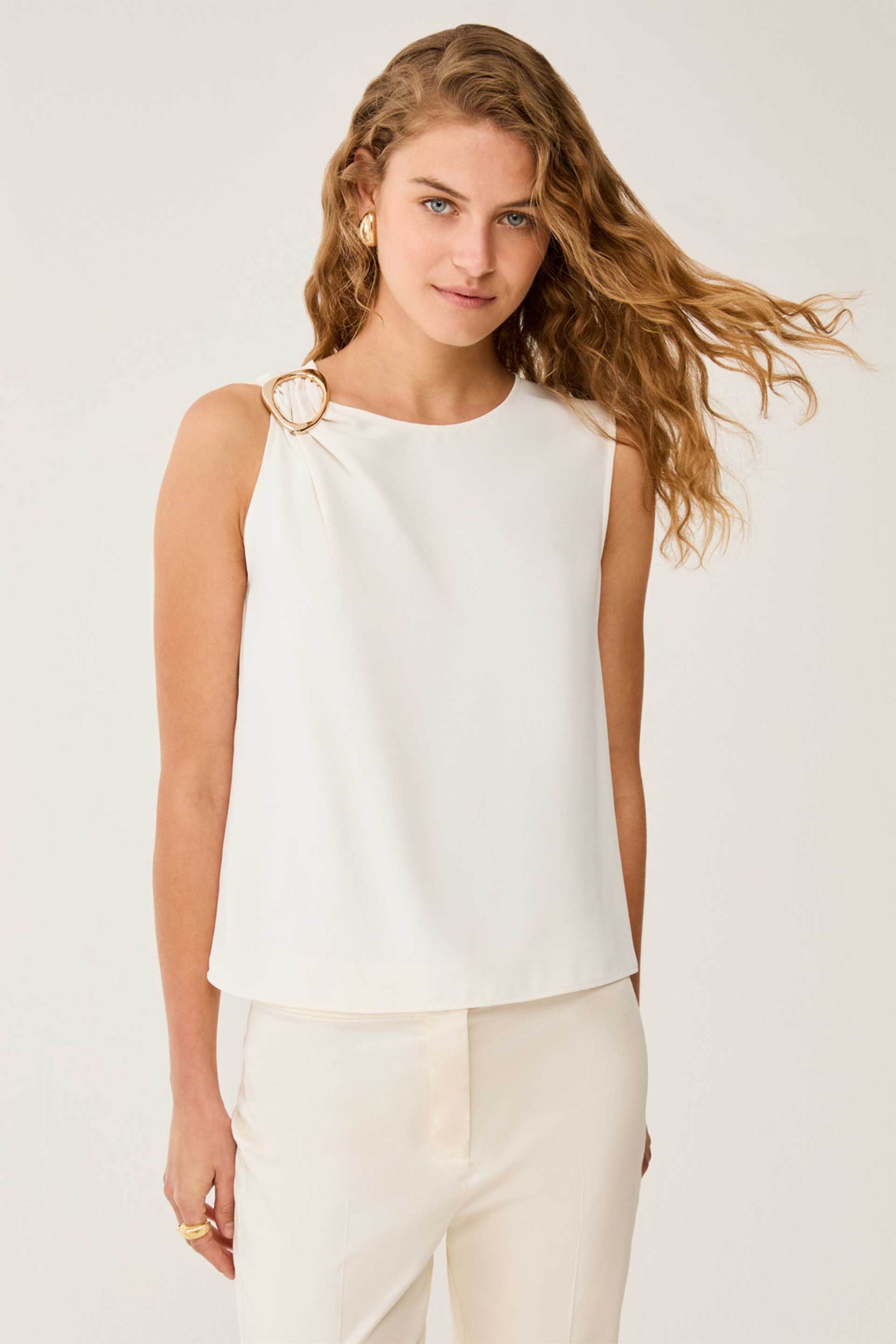 Pennyblack γυναικεία μπλούζα με μεταλλικό κρίκο "Pbptondo" - 2611161062200 Λευκό