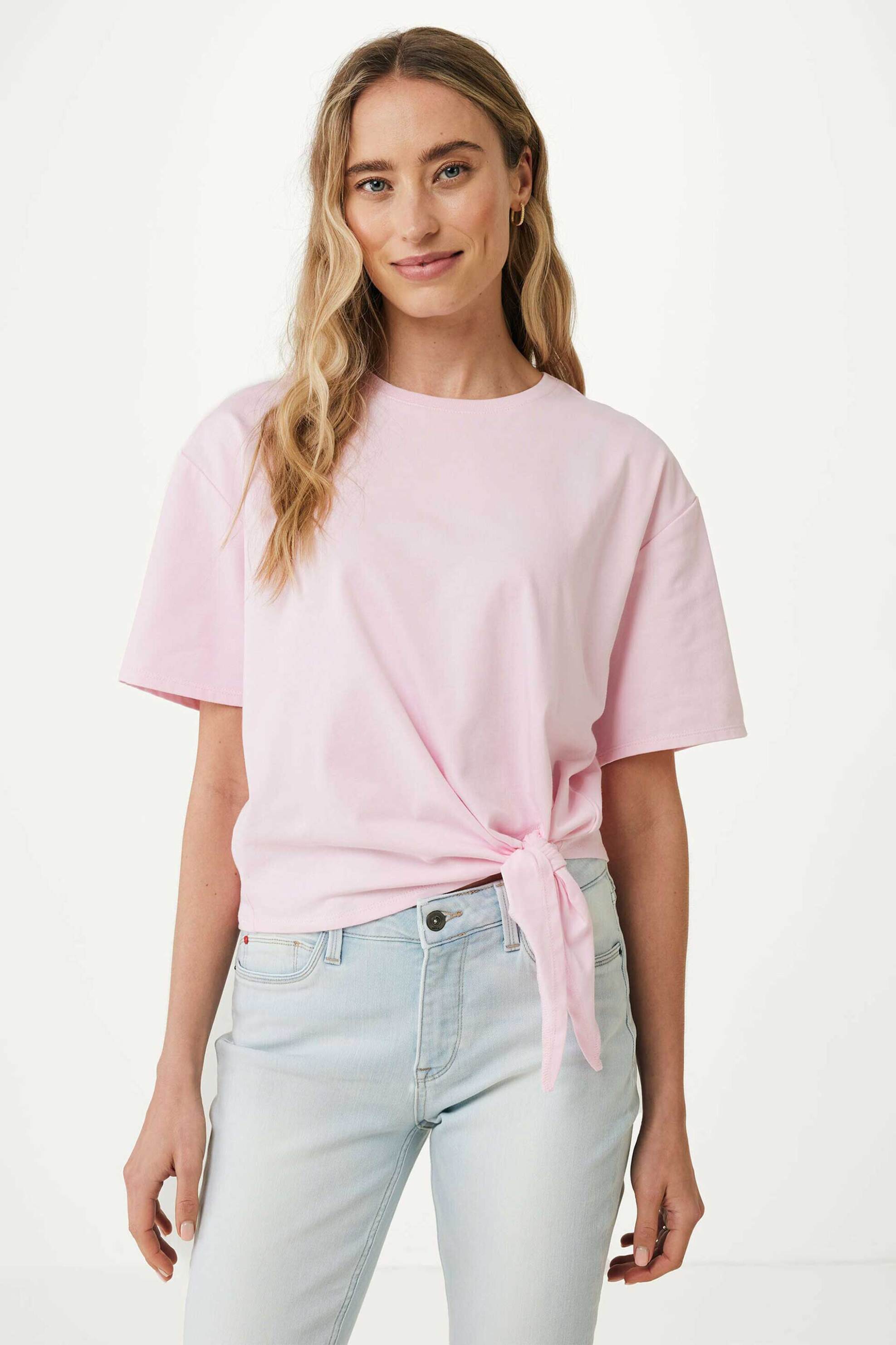 Mexx γυναικείο T-shirt μονόχρωμο βαμβακερό με κόμπο στο πλάι - MF007815341W Ροζ