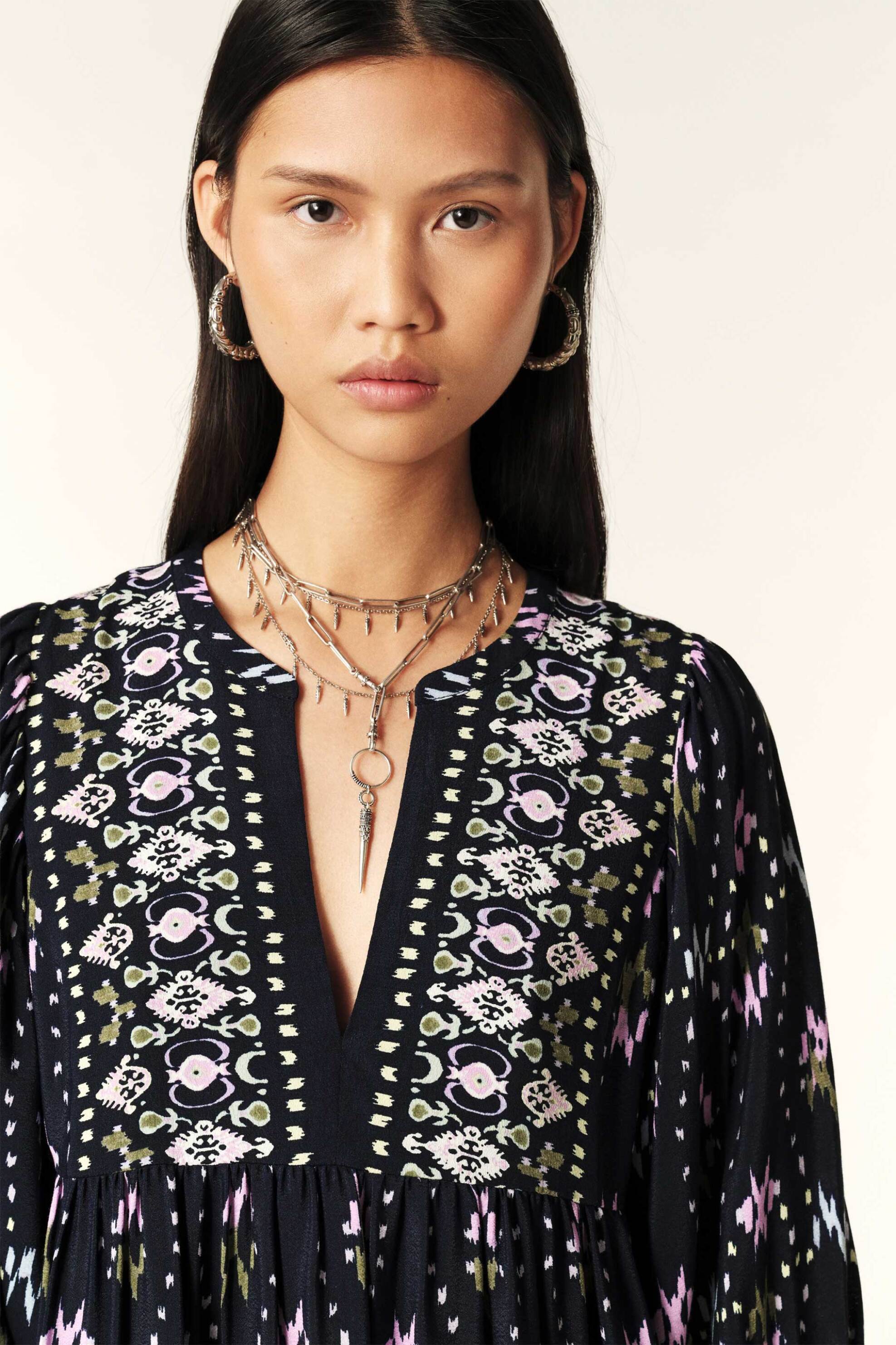 ba&sh γυναικείο mini φόρεμα με boho print "Naia" - 1E24NAIA Σκούρο Μπλε φωτογραφία