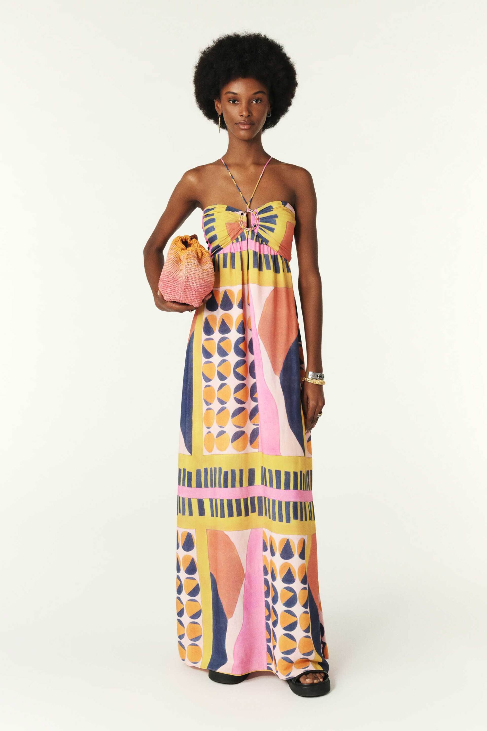 BA&SH ba&sh γυναικείο maxi φόρεμα strapless με all-over πολύχρωμα geometric prints "Molly" - 1E24MOLL Πολύχρωμο