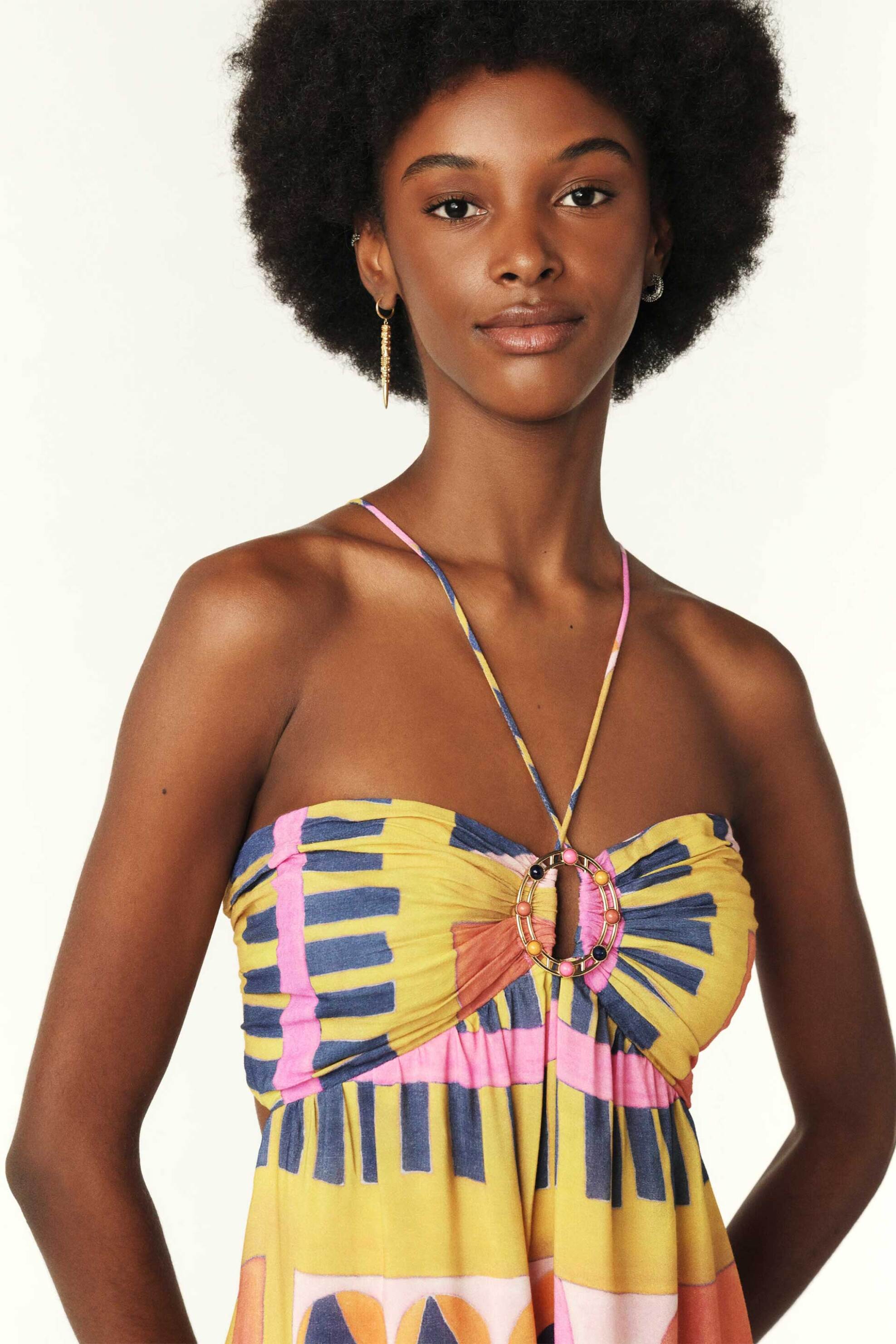 ba&sh γυναικείο maxi φόρεμα strapless με all-over πολύχρωμα geometric prints "Molly" - 1E24MOLL Πολύχρωμο φωτογραφία