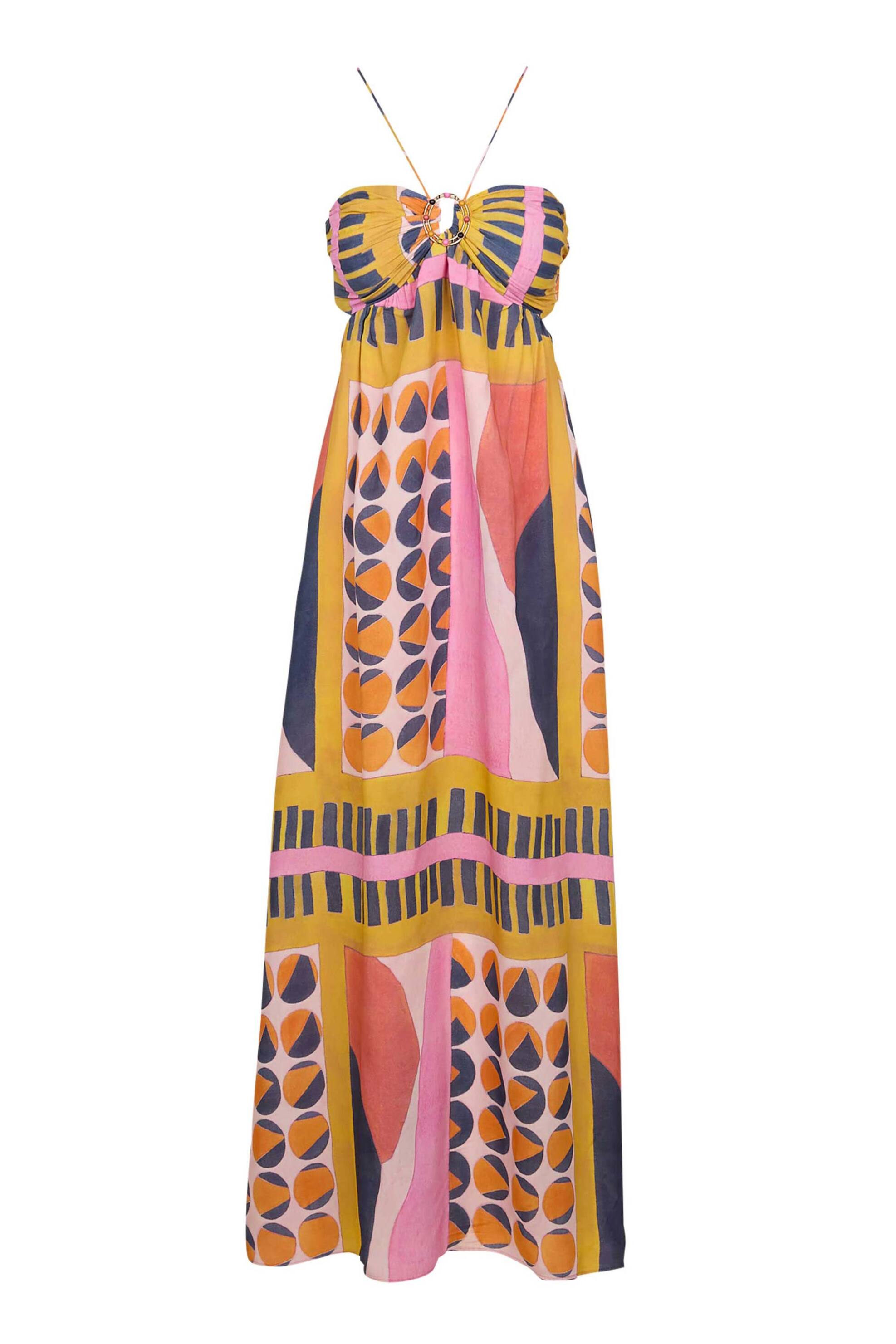 Ba Sh Γυναικείο Maxi Φόρεμα Strapless με All-Over Πολύχρωμα Geometric Prints Molly - 1E24Moll Πολύχρωμο