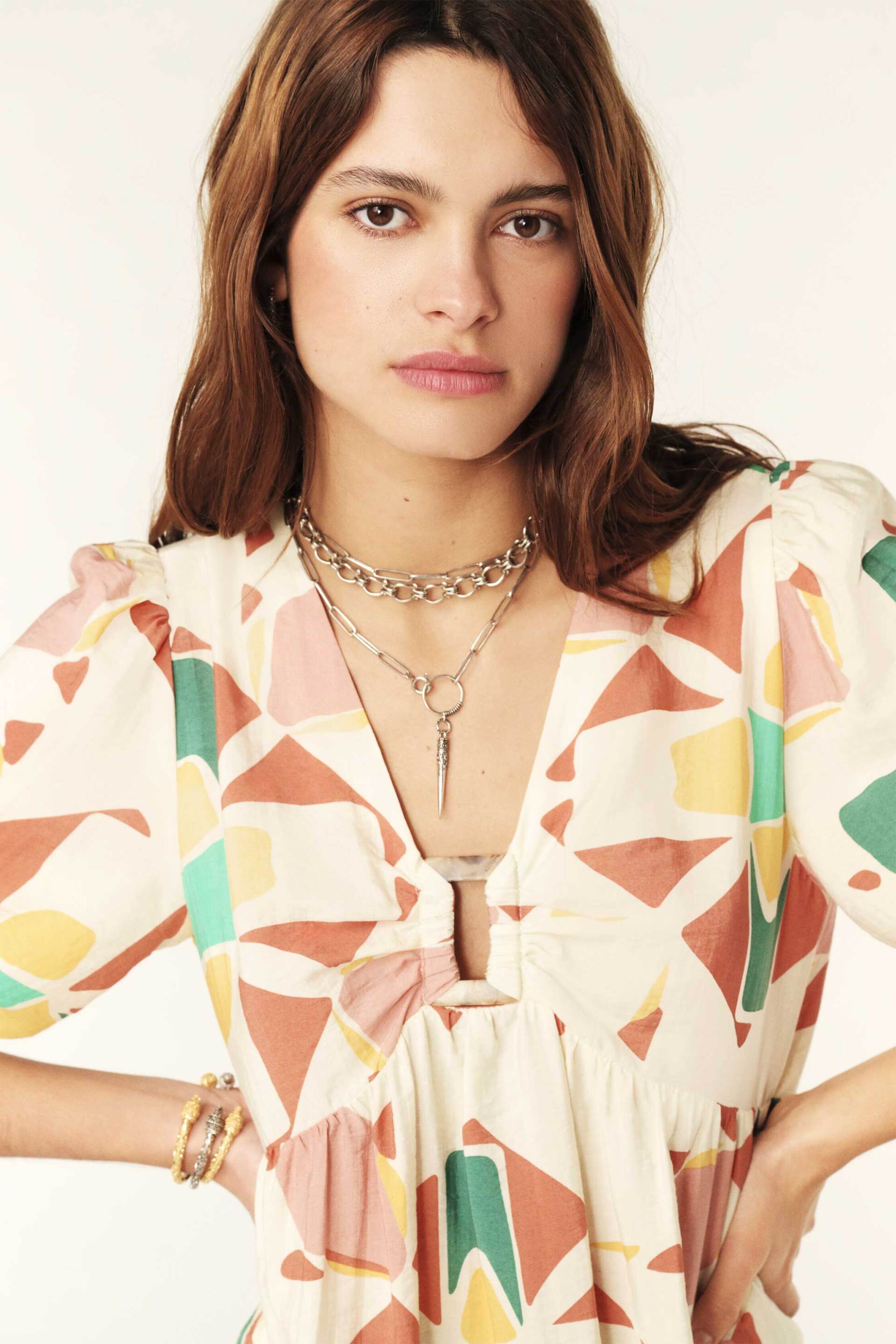 ba&sh γυναικείο mini φόρεμα με all-over πολύχρωμα γεωμετρικά patterns και διακοσμητικό κρίκο "Arancia" - 1E24ARAN Εκρού φωτογραφία