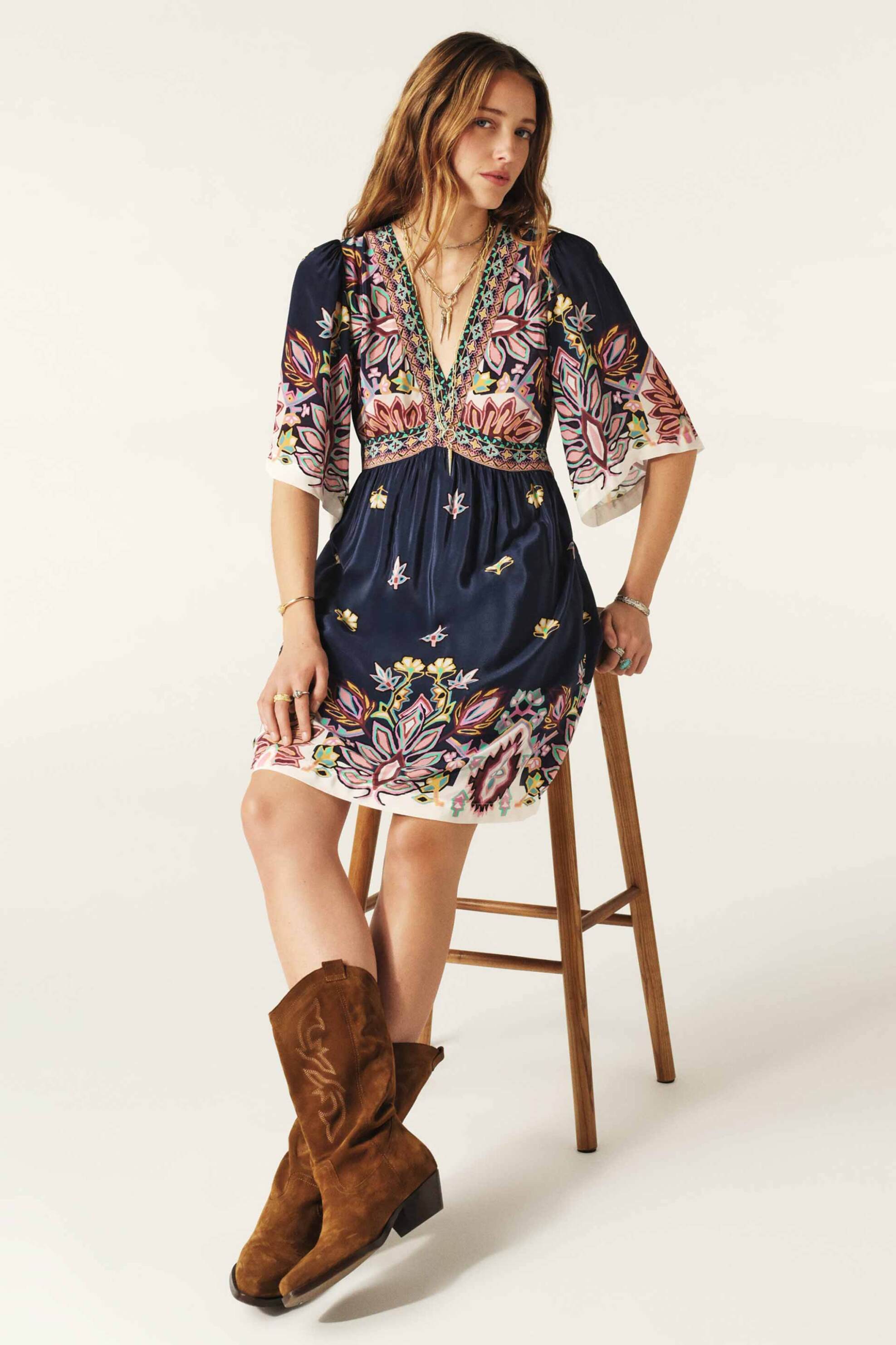 ba&sh γυναικείο mini φόρεμα με all-over πολύχρωμα patterns "Levia" - 1H24LEVI Σκούρο Μπλε φωτογραφία