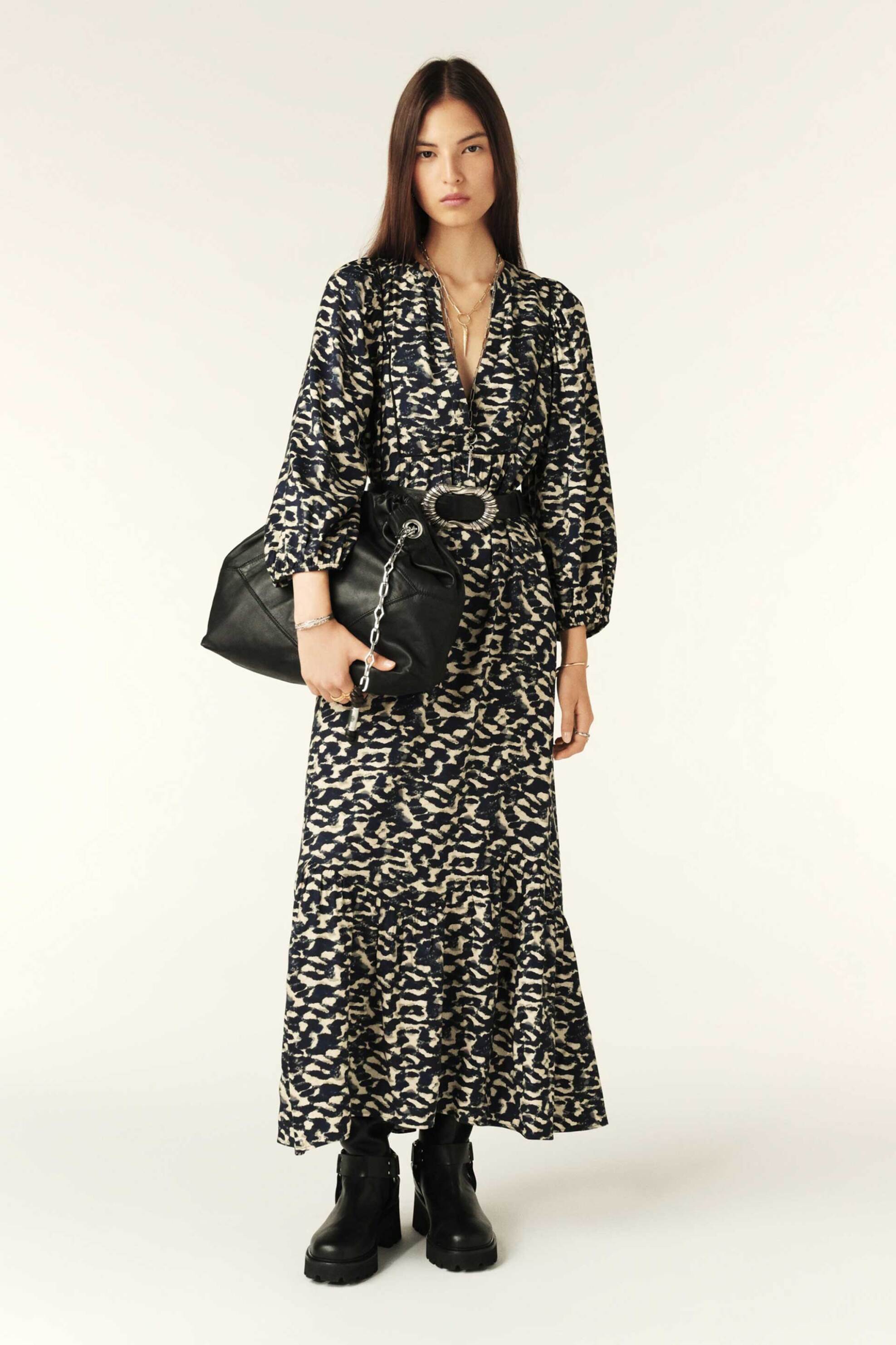 ba&sh γυναικείο midi φόρεμα με all-over patterns "Agatha" - 1H24AGAT Μαύρο