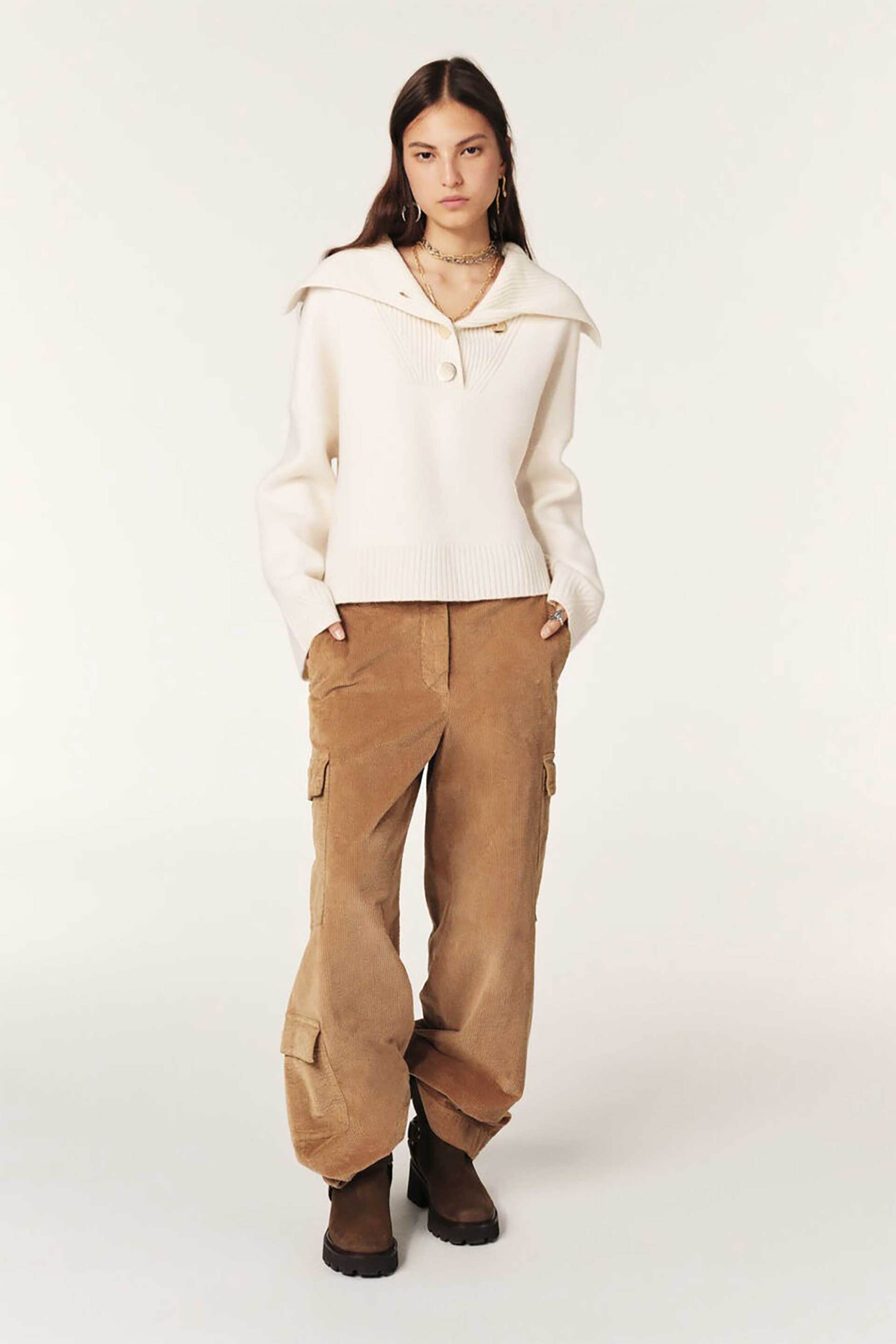 ba&sh γυναικεία πλεκτή μπλούζα με πόλο γιακά - 1H24BIVA Εκρού φωτογραφία