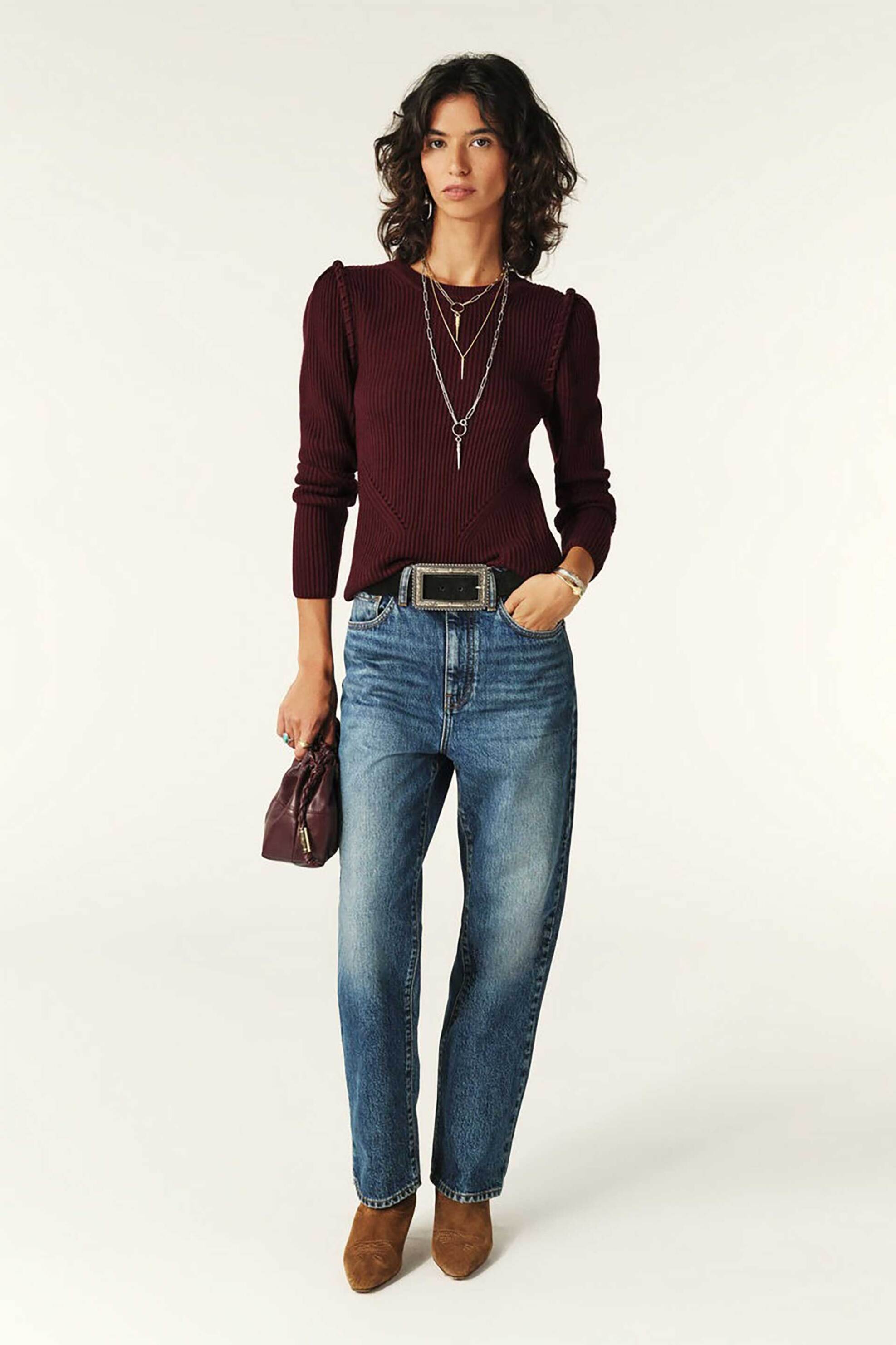 ba&sh γυναικεία πλεκτή μπλούζα με λεπτομέρεια στους ώμους - 1H24PEPP Μπορντό φωτογραφία